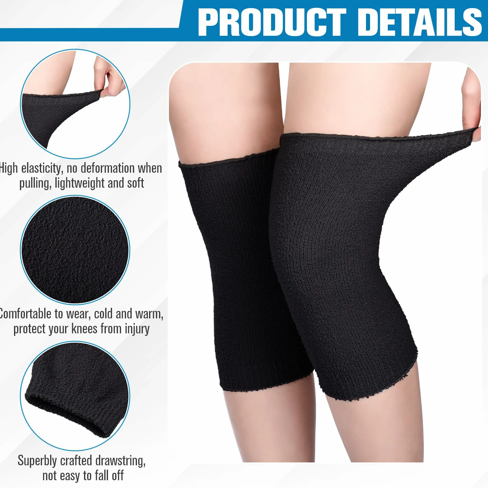 Geyoga Calentador de Rodillas de Invierno Manguito de Punto Elástico para Rodillas Protector de Rodillas Térmico Antideslizante Protector de Rodillas para Problemas de Artritis(Gris,1 Par)