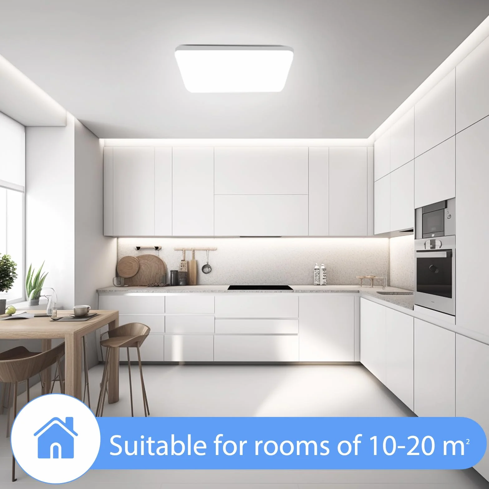 OUILA Plafon LED Techo 20W 2000LM 6500K IP44 Blanco Frío Cuadrado