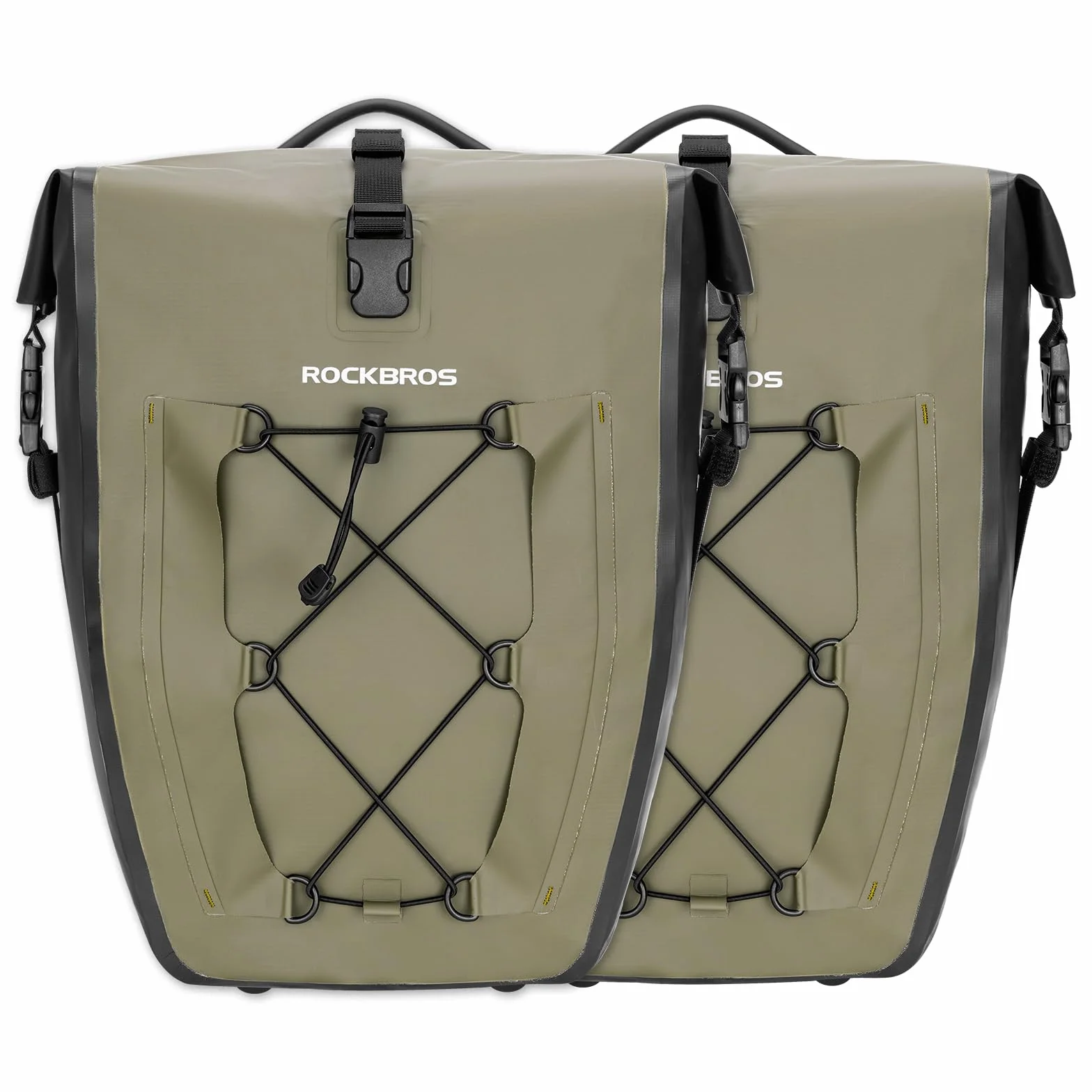 ROCKBROS Alforja Impermeable Trasera para Bicicleta 25L, Bolsa Grande de PVC para Portaequipajes para MTB Ciclismo (Verde, 2PCS)