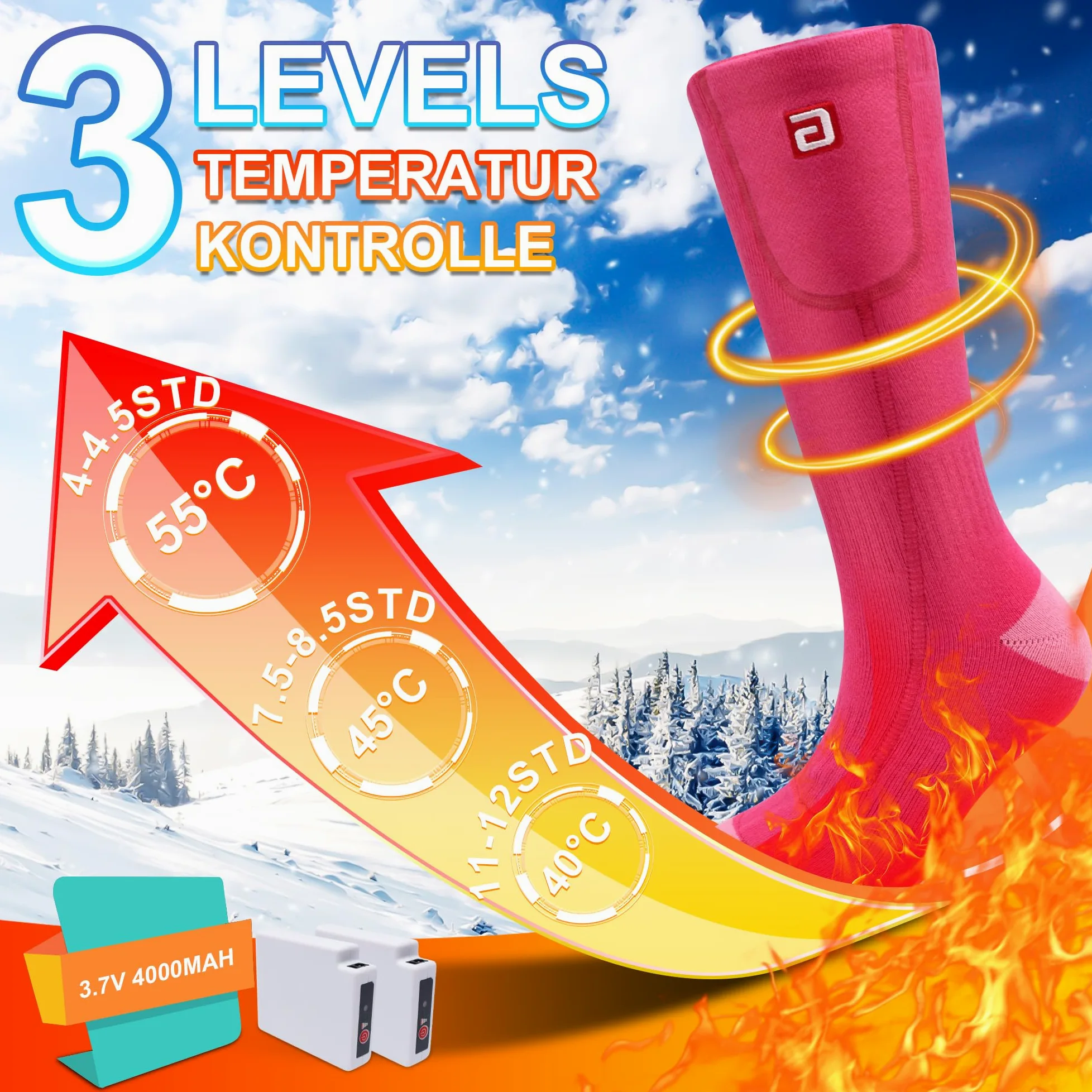 Svpro Calcetines calefactables, calcetines calefactables recargables hombres mujeres batería calefacción calcetines térmicos clima frío calcetines calentados para esquiar al aire libre invierno