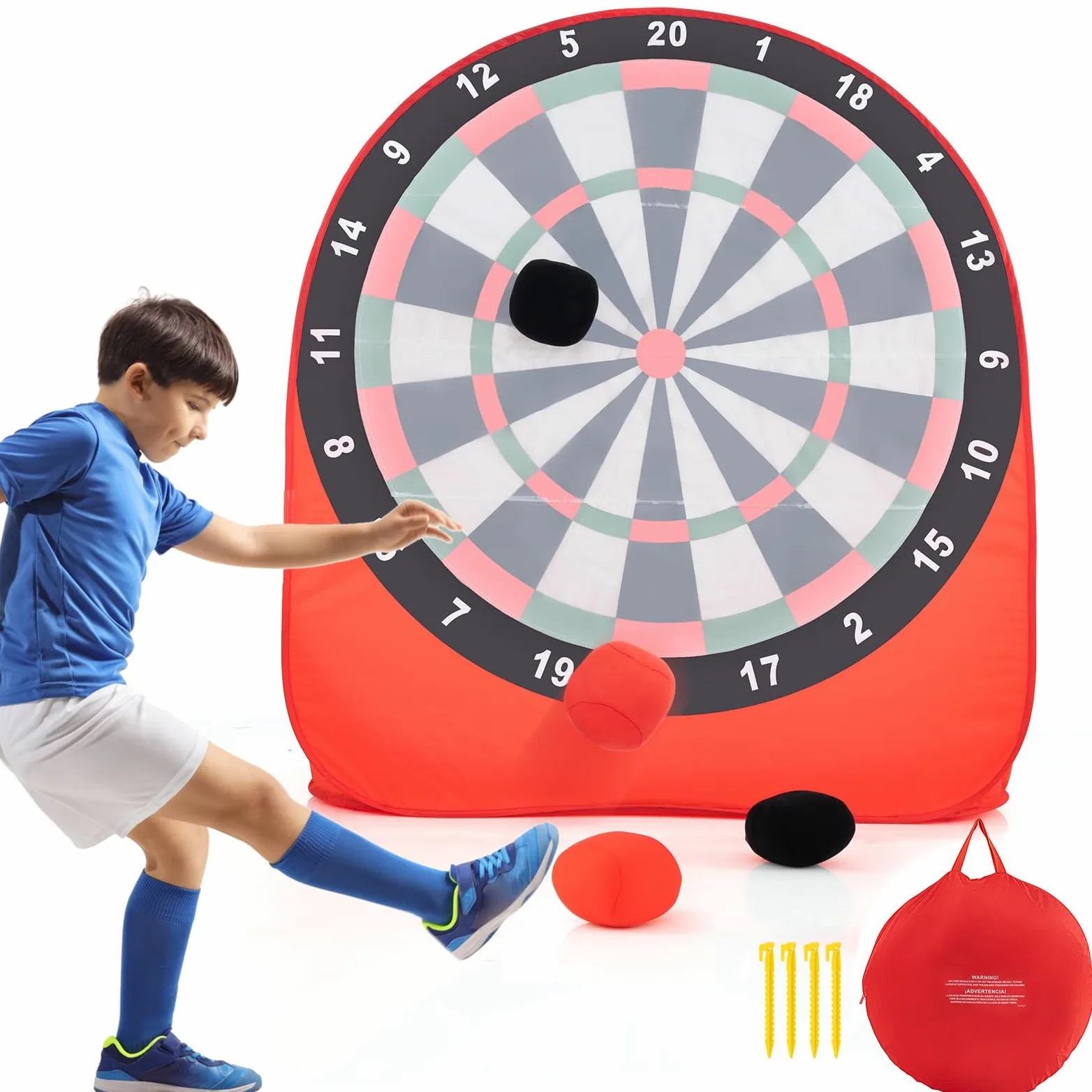 COSTWAY Diana Dardos Gran Board para Niños, Plegable y Portátil con 4 Pelotas de Pateo, Bolsa de Transporte, Tablero de Dardos de Fútbol para Jardín, Césped