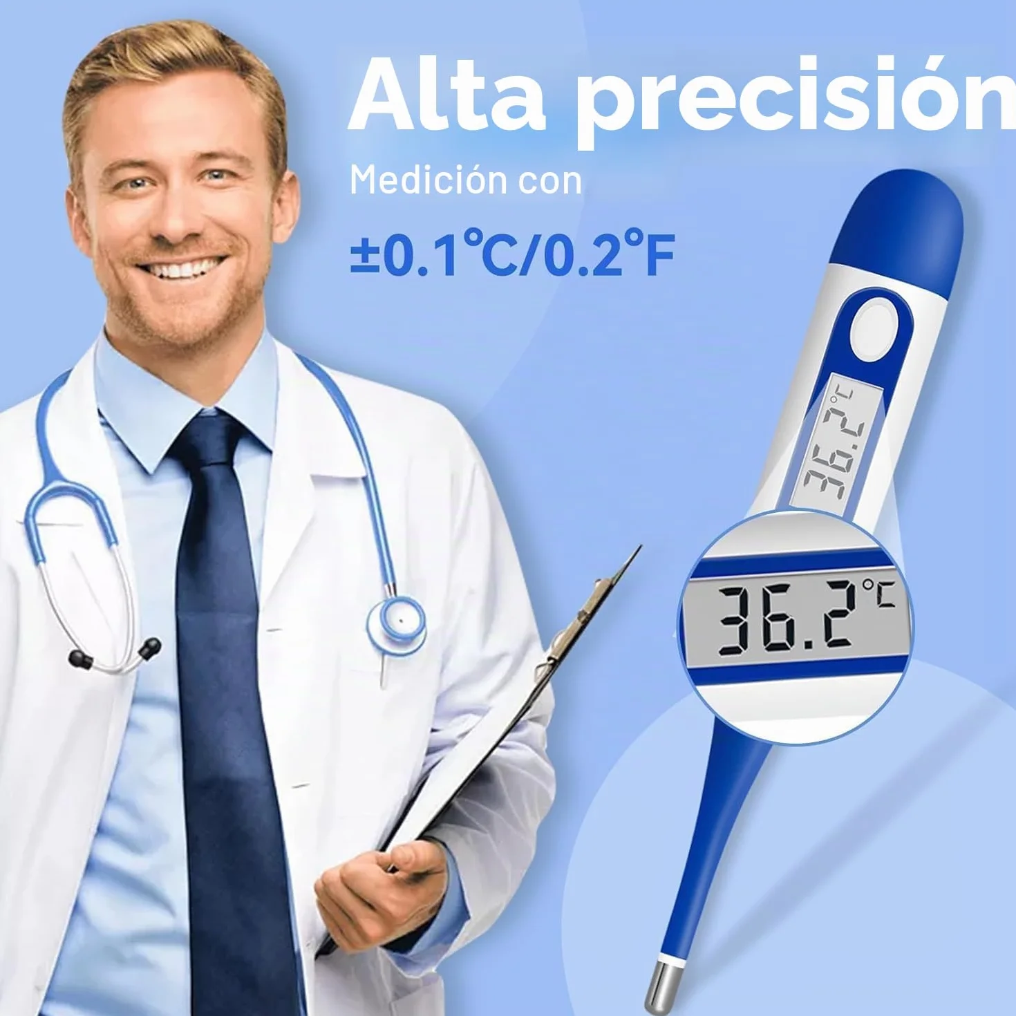 Berrcom Termómetro Digital Flexible Bucal y Antebraquial Impermeable con Alarma de Fiebre