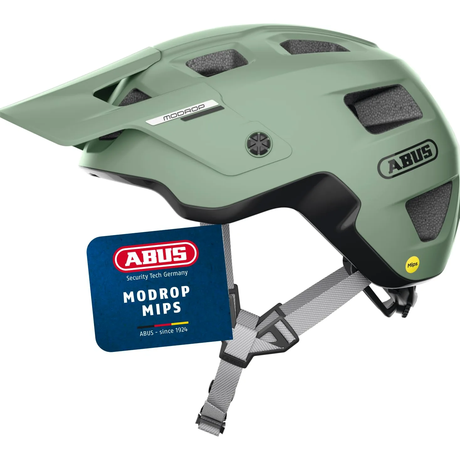 ABUS Casco MTB MoDrop MIPS, Verde, S para Ciclismo | Casco de bicicleta con protección MIPS, sistema ajuste Zoom Spin, con abertura para coleta