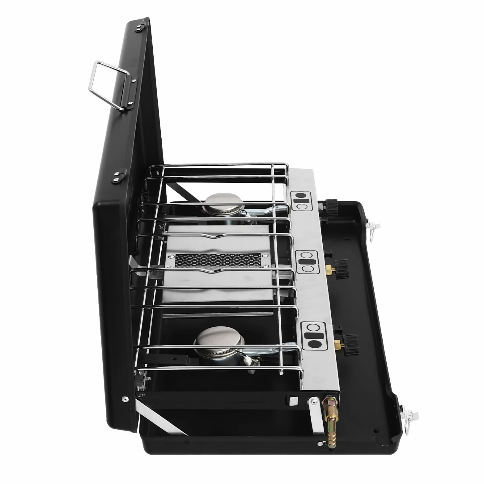 Hornillo de gas para camping de 4,5 kw, encendido piezoeléctrico con regulador de presión de gas de 65 Mbar, cocina de gas portátil con bolsa de almacenamiento para exteriores