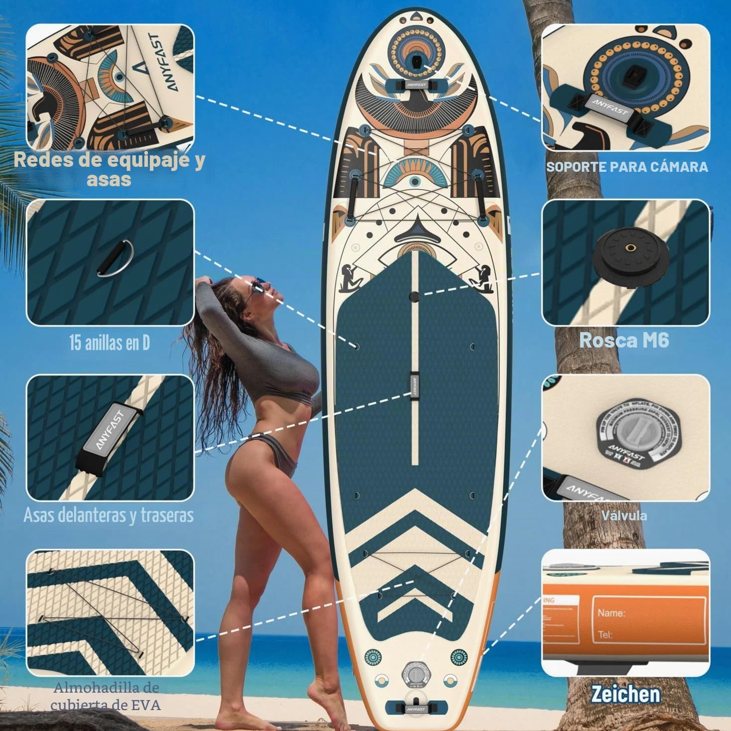 Tabla Paddle Surf Hinchable - Paddle Surf Hinchable para 2+1 Personas/Familia con Accesorios,Stand Up Paddleboard para Adultos & Todos los Niveles