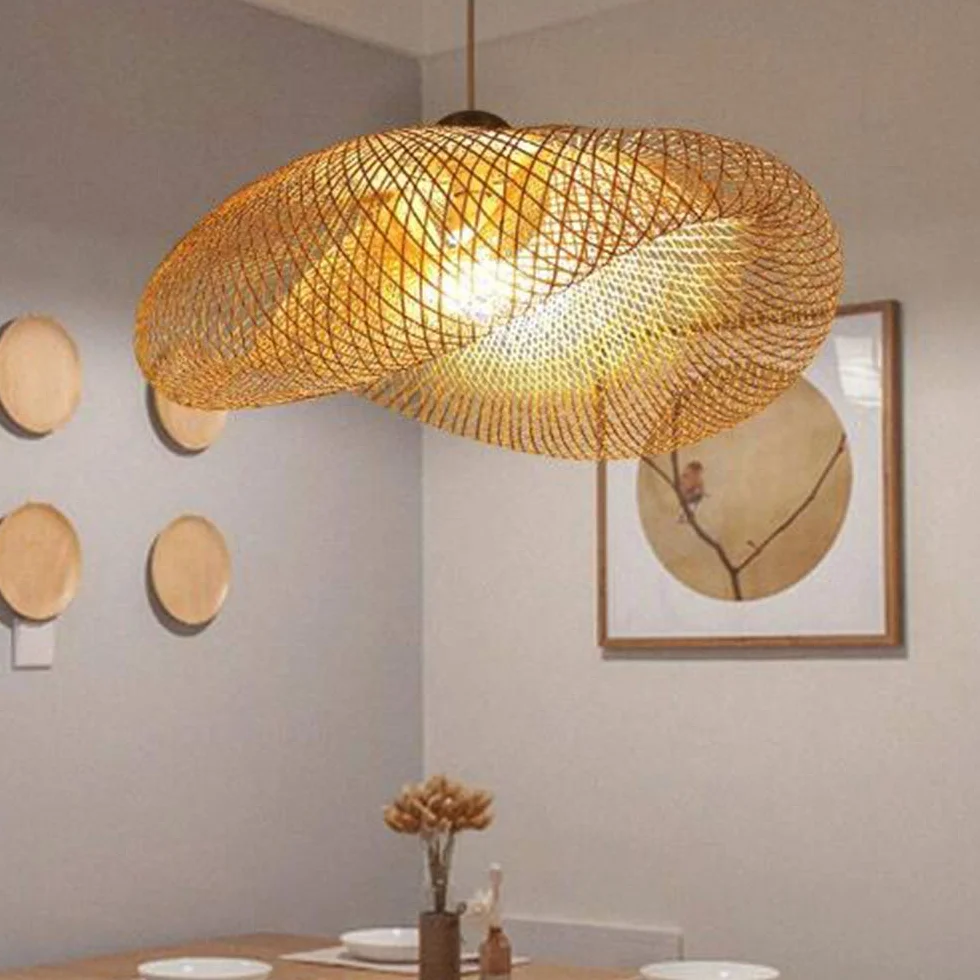Lámpara Colgante De Bambú Tejida Linterna Antigua 50cm Iluminación De Techo Para Comedor Sala Estar
