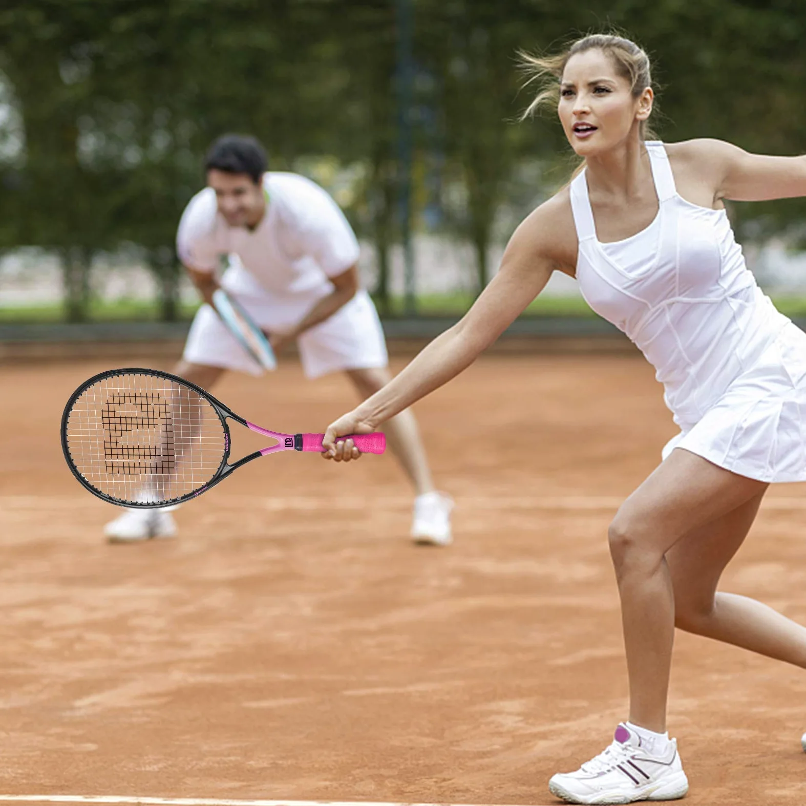 Raqueta de tenis para adultos, paquete de 2, duradera de 27 pulgadas, ligera, preencordada y regulable, adecuada para principiantes a jugadores intermedios