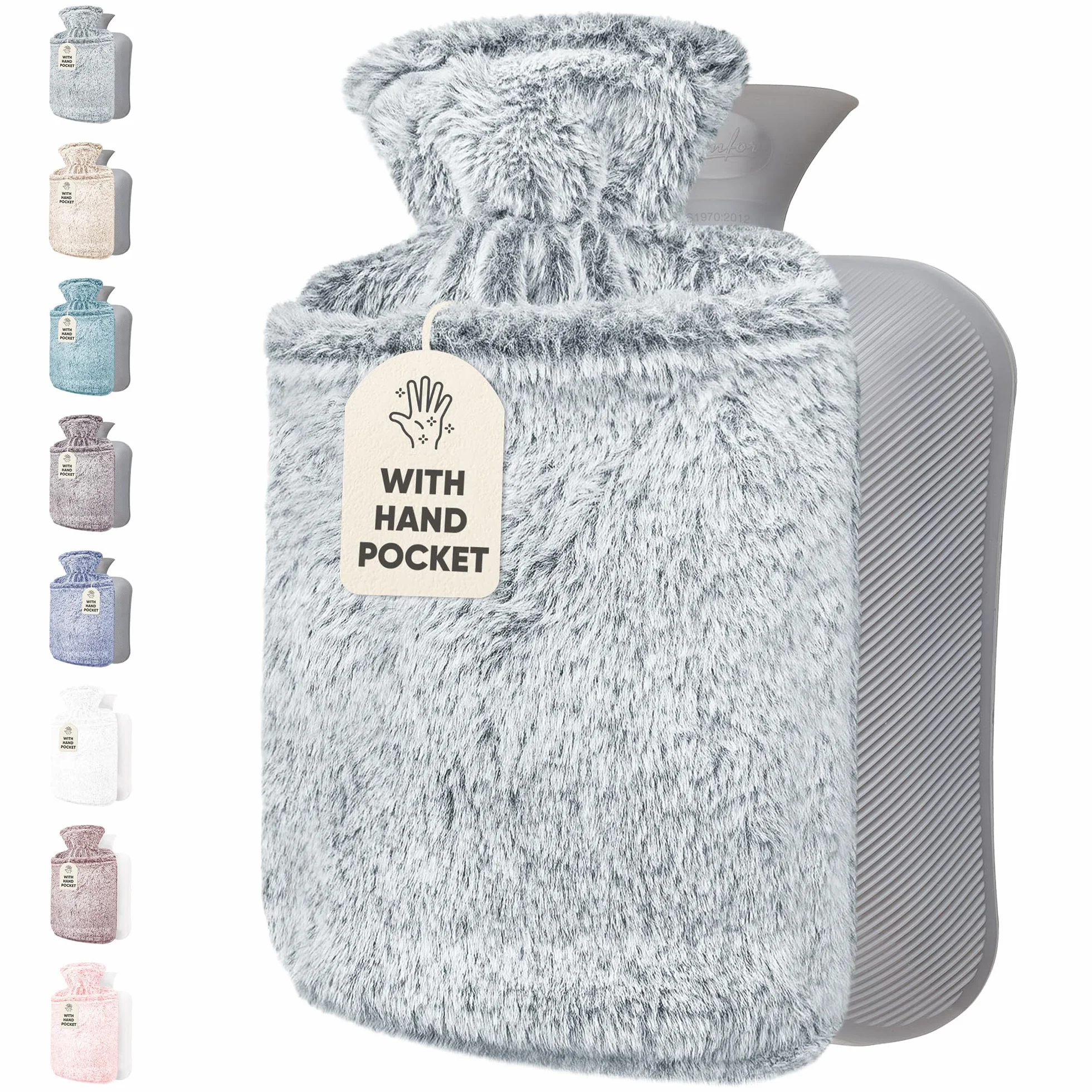 Qomfor Bolsa de Agua Caliente 1,8L - Botella de Agua Caliente con Funda de Felpa Premium para Alivio del Dolor