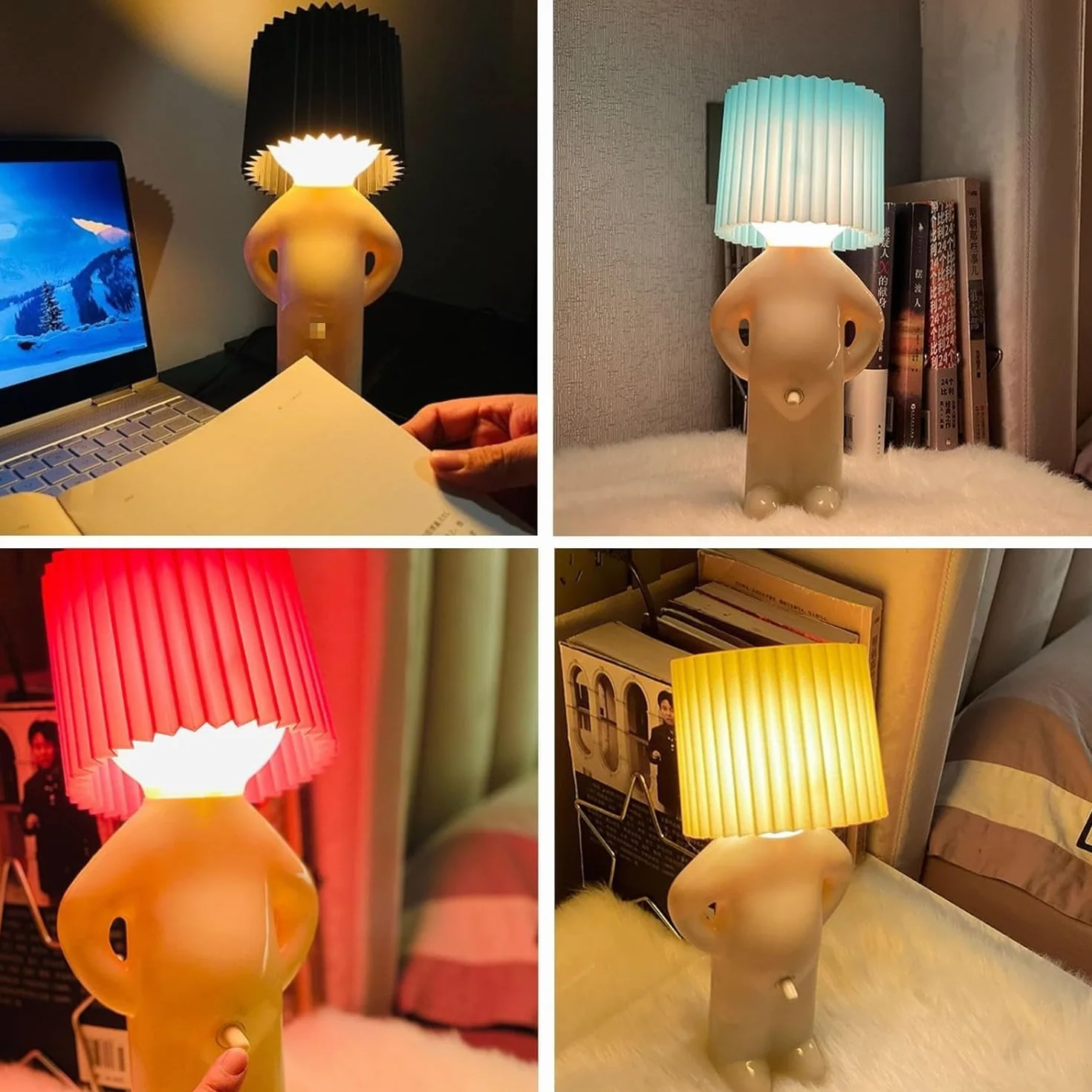 Shy Man Lamp Cute Boy Night Light Creative Desk LED Plug-in for Bedroom (Green)