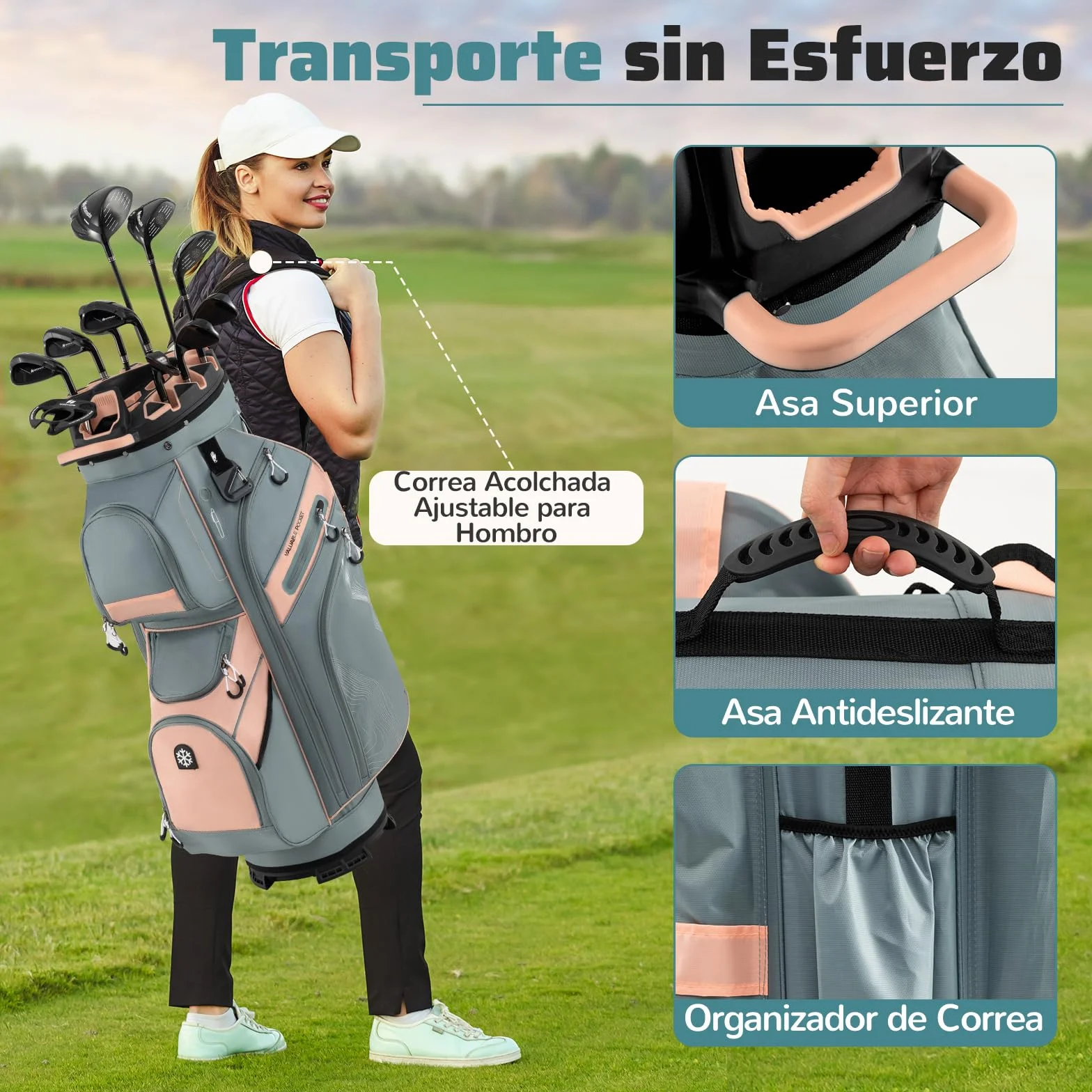 GYAMX Bolsa para Carro de Golf Portátil, Bolsa para Palospara con 14 Compartimentos de Longitud Completa, 11 Bolsillos, Bolsa Nevera, Correa Ajustable, Porta Paraguas, Unisex