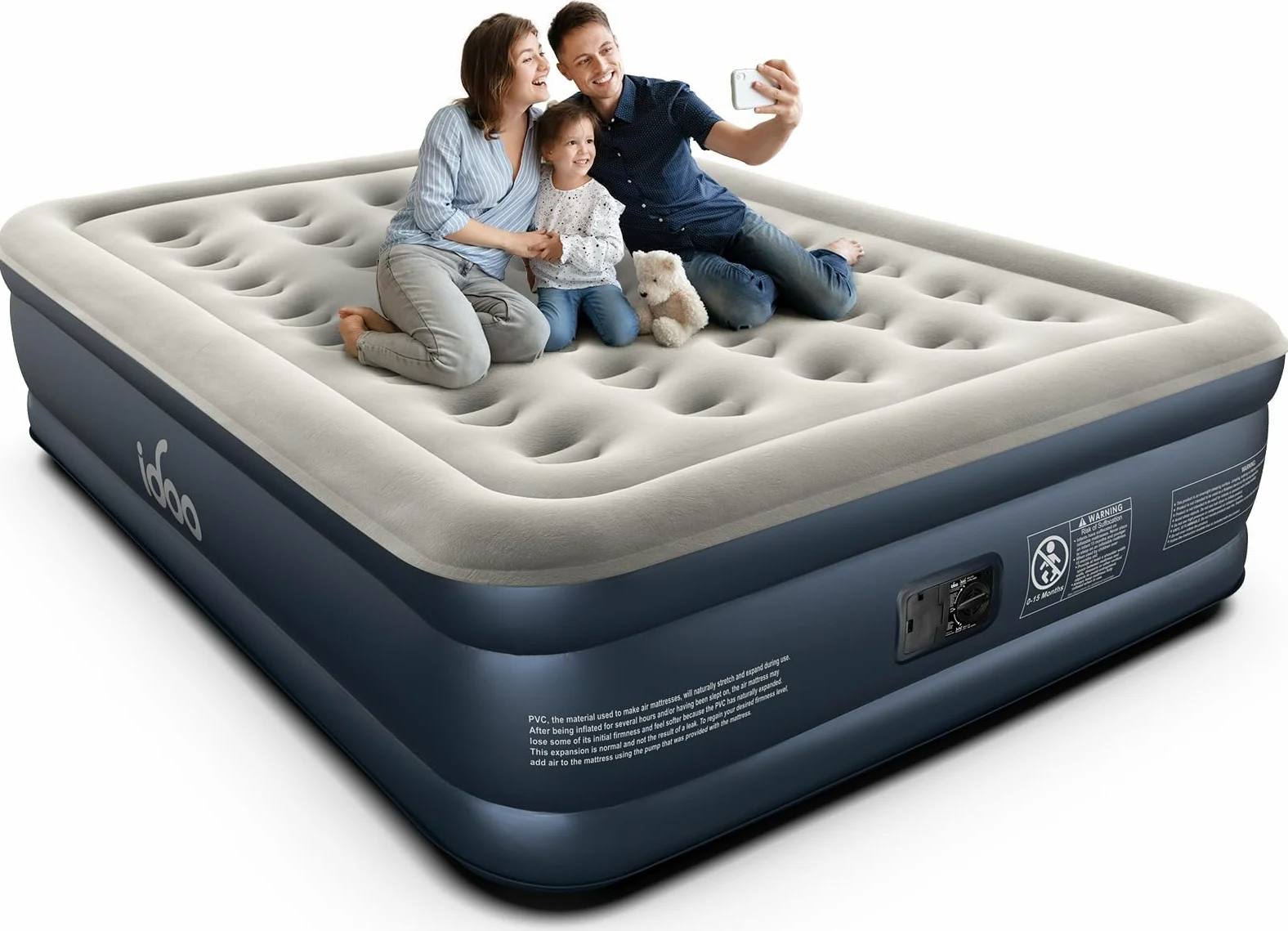 iDOO Colchón Hinchable 152x203x46cm Bomba Integrada Máximo 295kg Cama Matrimonial