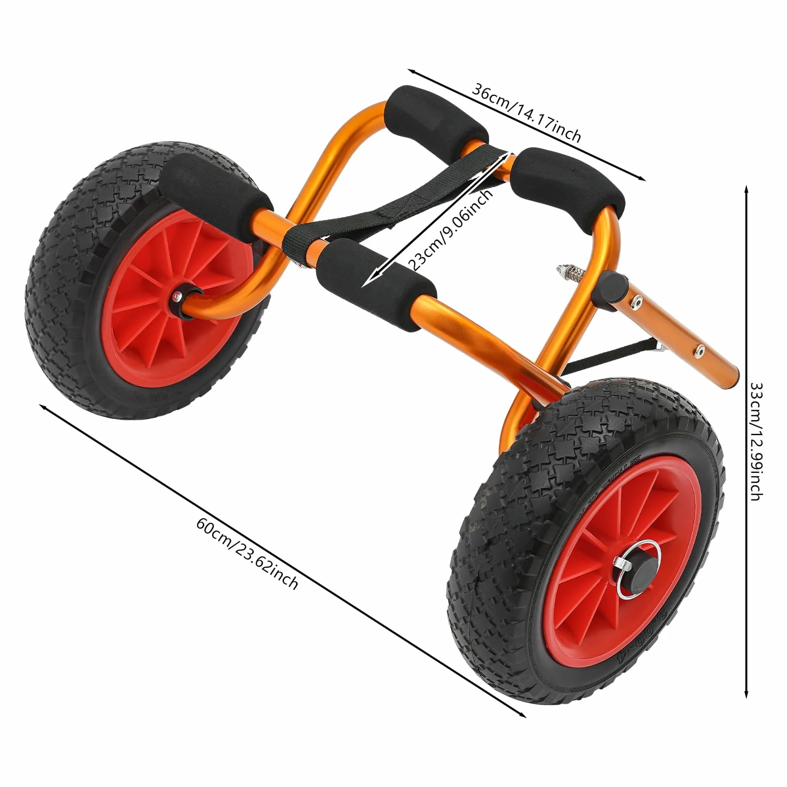 Carro plegable de aluminio para canoas y kayaks, 80 kg, neumáticos de goma maciza