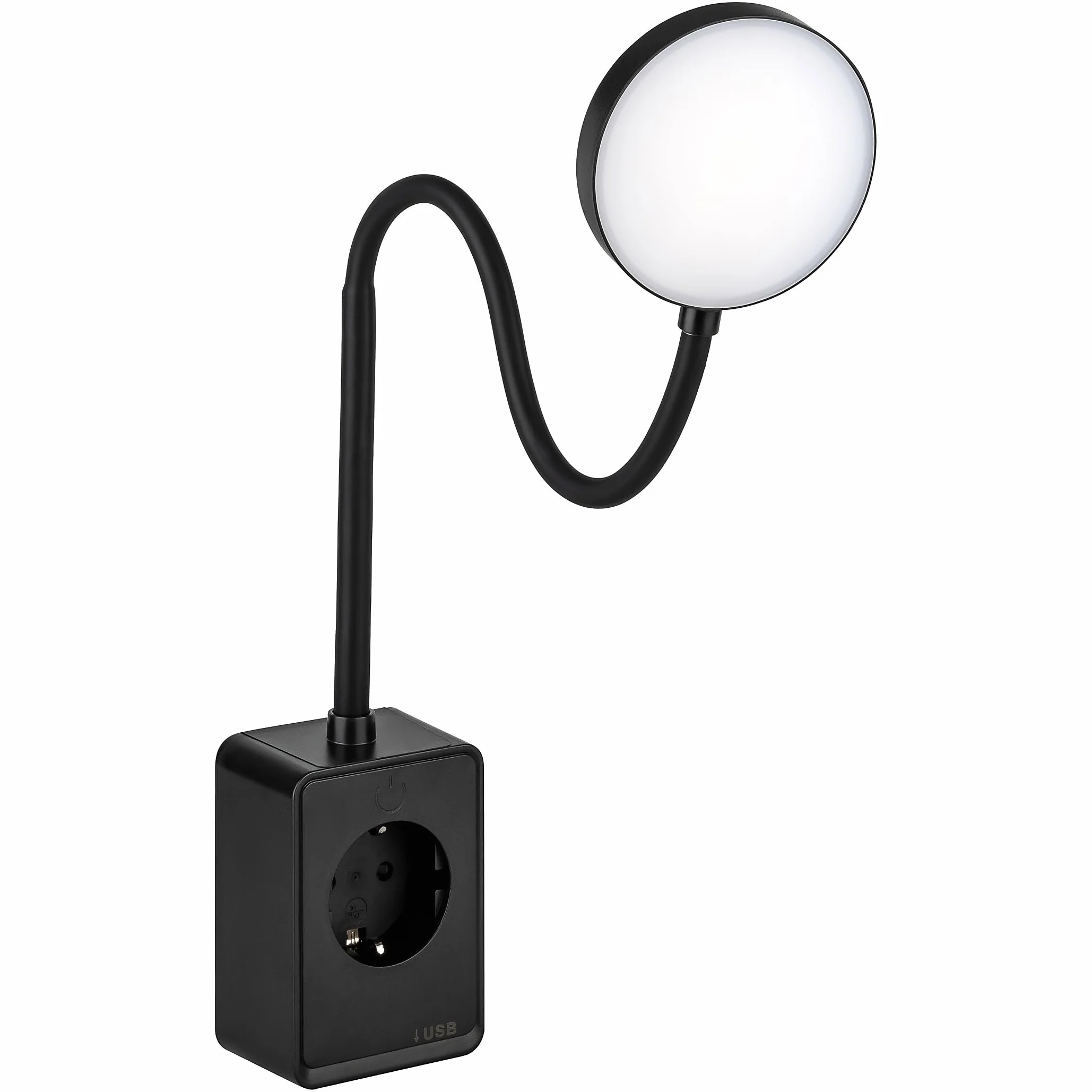 SEBSON Lámpara Enchufe Pared LED Regulable, Lampara de Lectura con USB-C, Cuello de Cisne Flexible, Blanco Neutro 4000K, 4,5W, 420lm, Negro