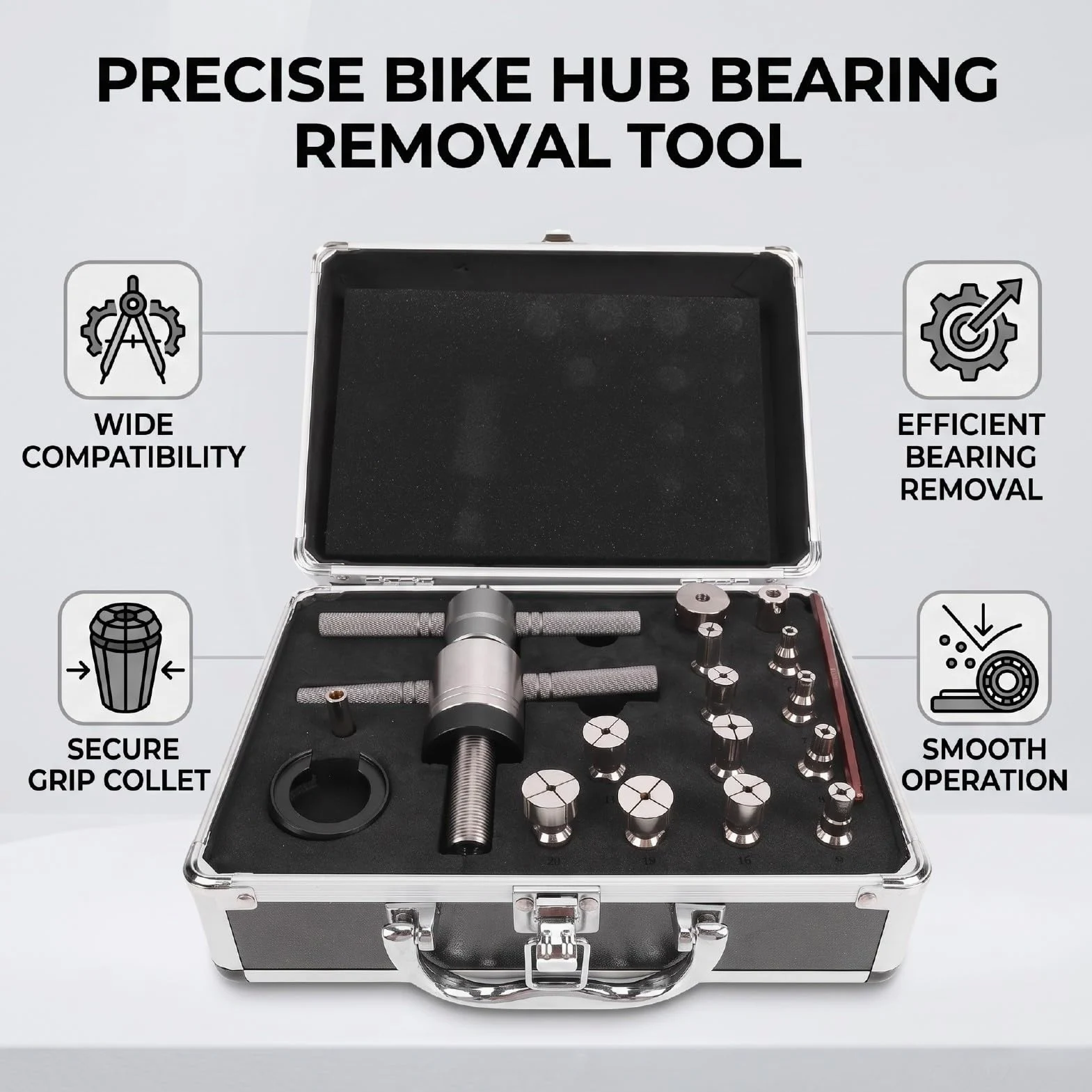 banapoy Herramienta de Extracción de Cojinetes de Buje de Bicicleta, Extractor Cojinetes Pinza Expansible, para Reparación Interiores 6 a 20 Mm y Exteriores de 14 a 39 Mm