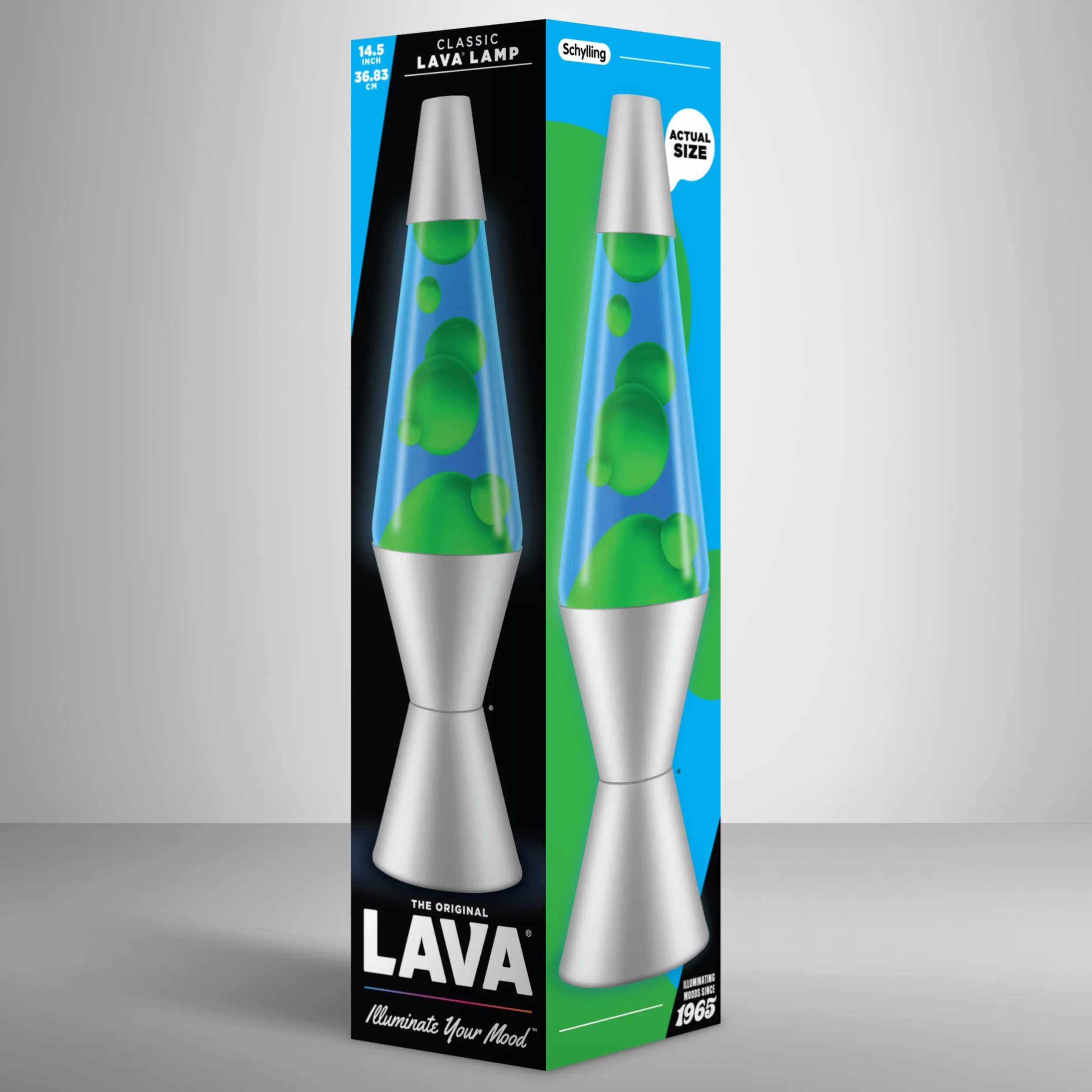 LAVA® Lámpara Lava Original 14,5 Pulgadas Verde Azul Plateado