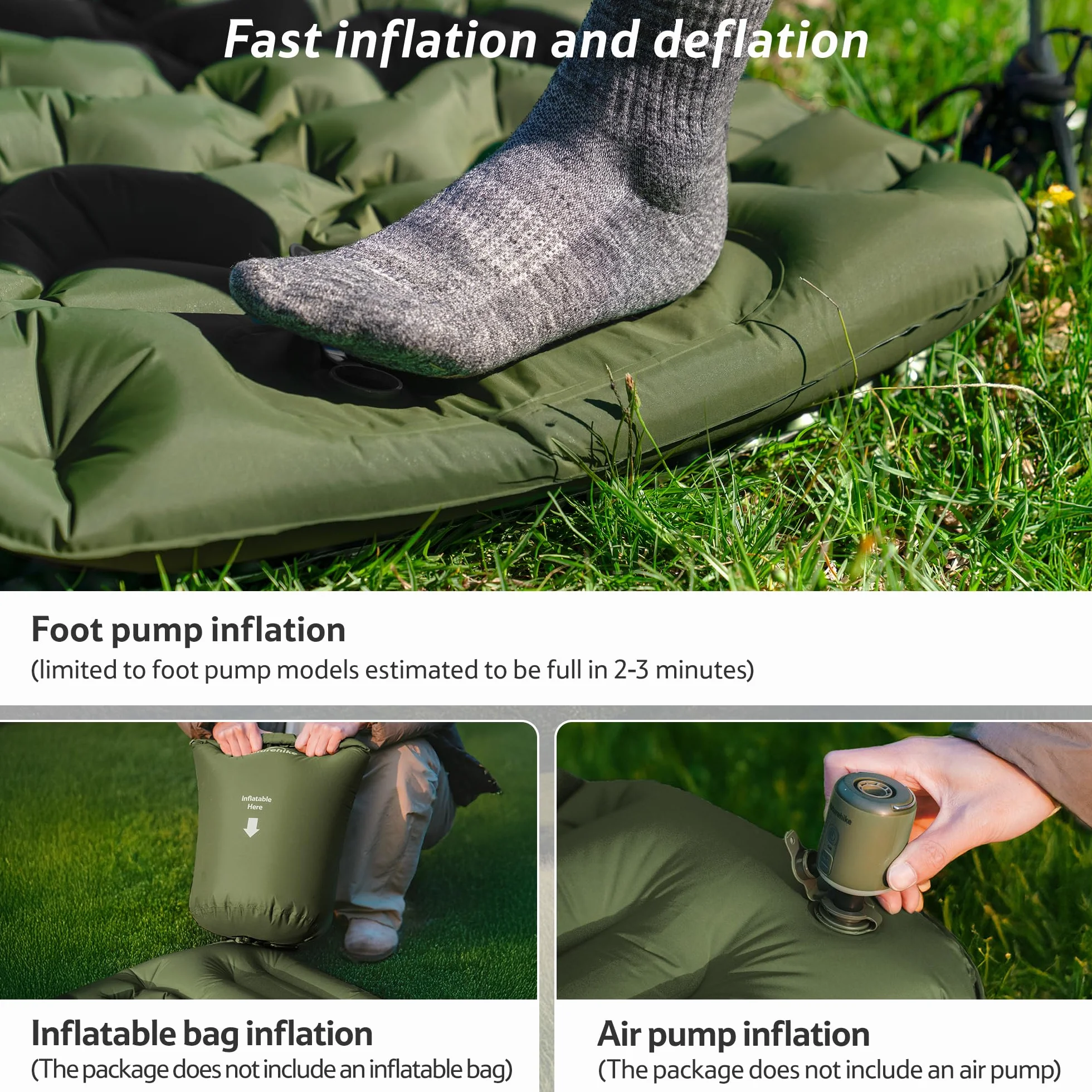 Naturehike Colchoneta inflable ultraligera para camping con almohada y bomba integrada