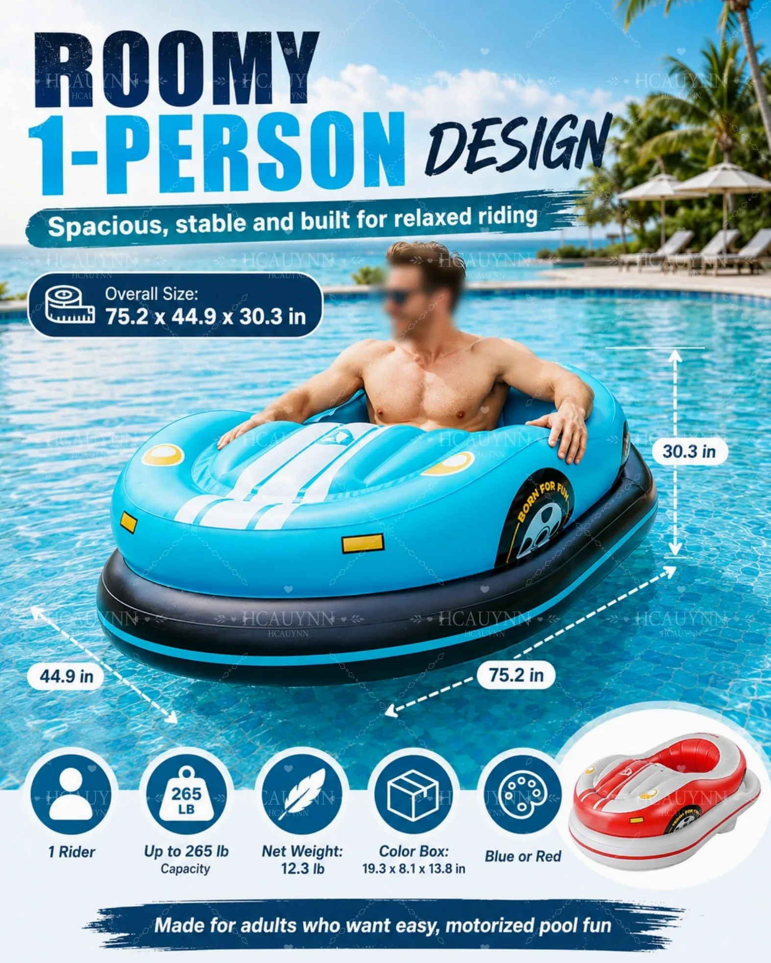 Bote Motorizado, Carga 120 kg, Cuerpo Inflable de Doble Capa Blue | Joystick 360°, Dos Módulos de Energía, Duración 40–60 Min, Uso Adulto en Piscina