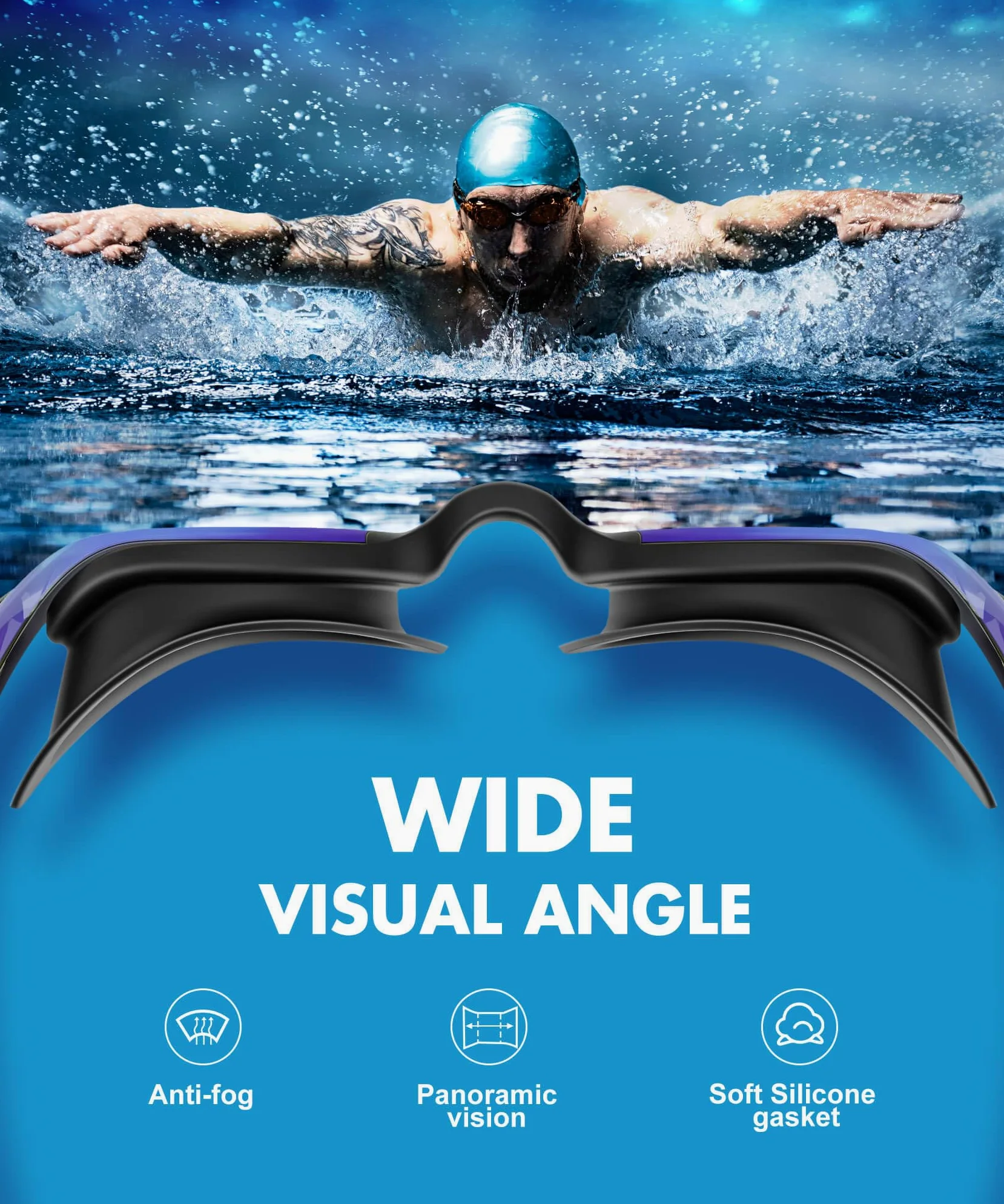 NSSIW Gafas de natación para adultos: antivaho con protección UV400, sin fugas, para hombres y mujeres, paquete de 3