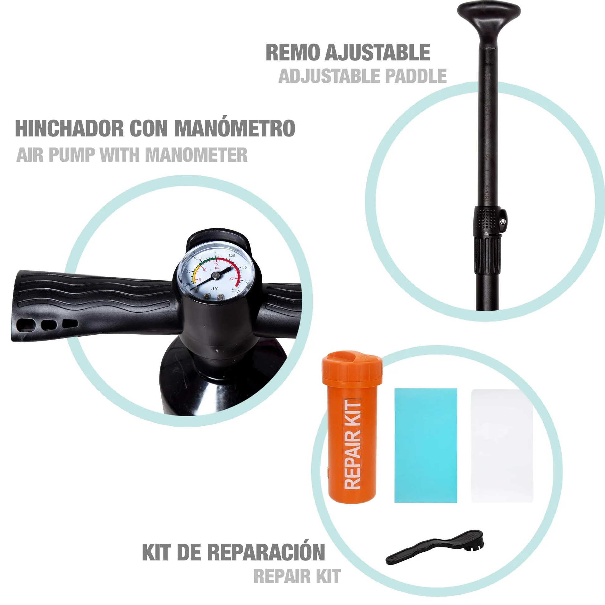 AKTIVE Tabla paddle surf hinchable, Adulto, 340x81x15 cm, Soporta 200 kg, Hinchador con manómetro, Remo ajustable, Kit reparación, Mochila transporte, Accesorios playa (54371)