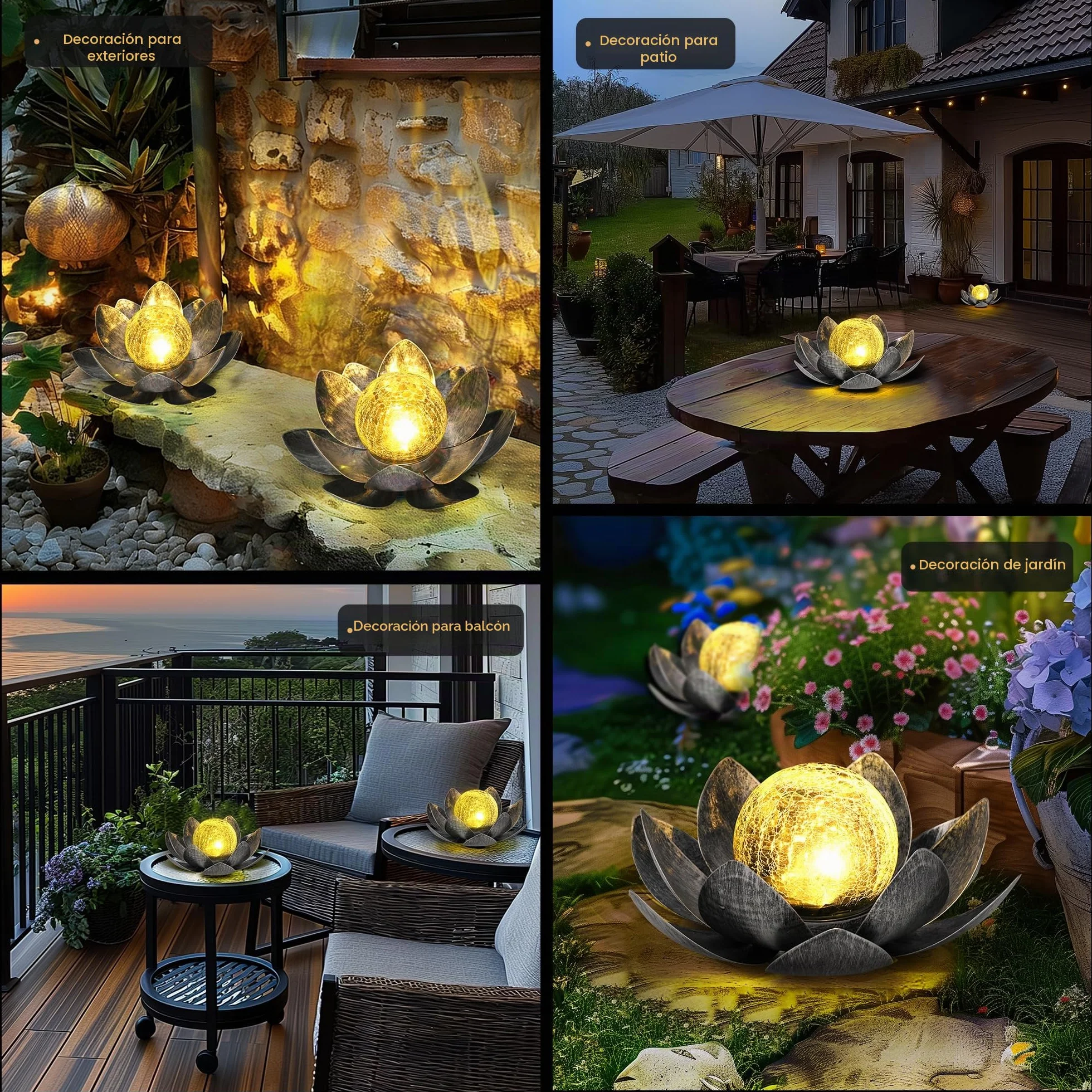 GIGALUMI Luces Solares Jardín Exterior Flores Loto IP44 Impermeable Gris
