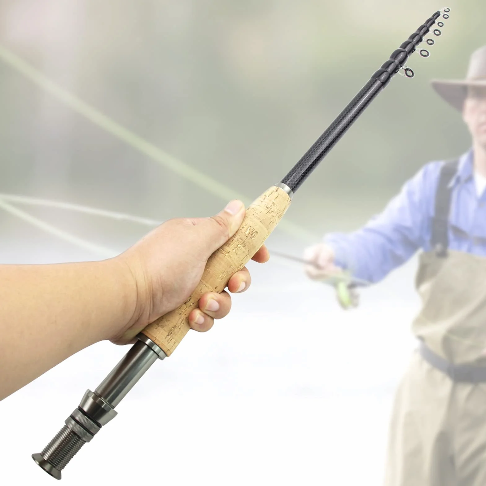 Caña de Pescar con Mosca retráctil,Varilla de Pesca con Mosca,Barra telescópica portátil,Fibra de Carbono Línea rápida Peso 5#6#7#Barra de Trucha de acción a presión 2.1m 2.4m 2.7m 3.0m ZYHWX