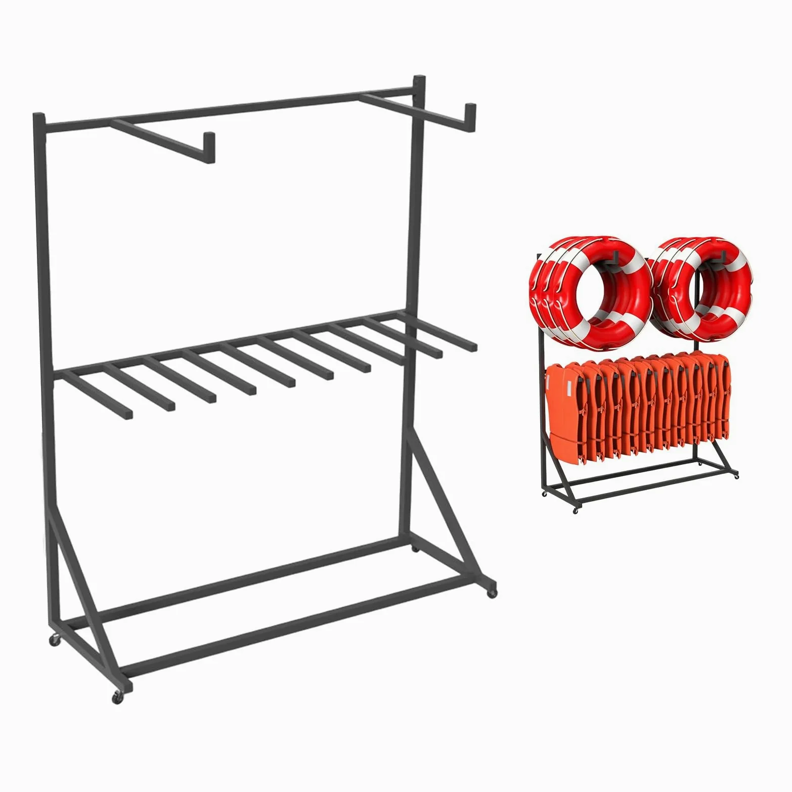 Estante de Almacenamiento para Equipos de Piscina, Soporte Resistente para Chalecos Salvavidas y Aros Salvavidas con Ruedas giratorias, Organizador Independiente para muelles, Capacidad
