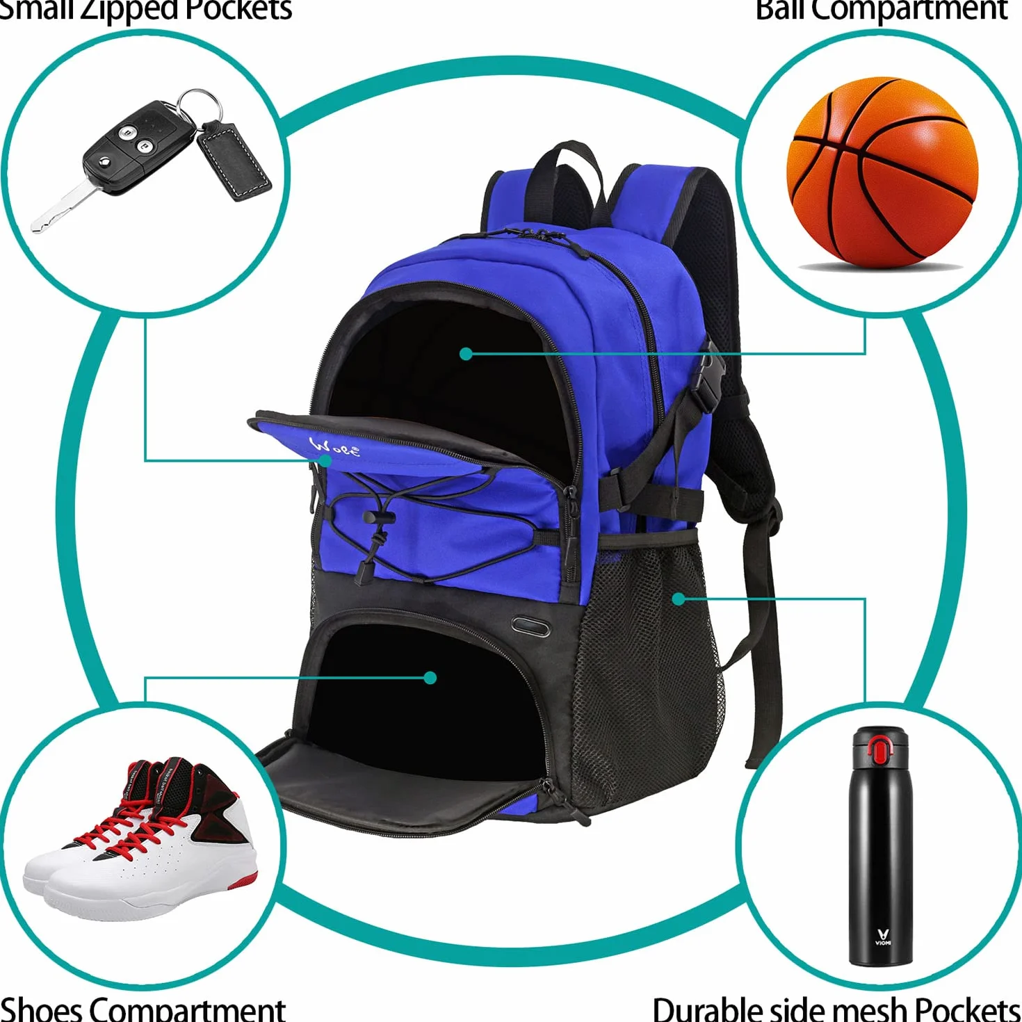 WOLT Mochila de fútbol con compartimento para botas y soporte para pelotas