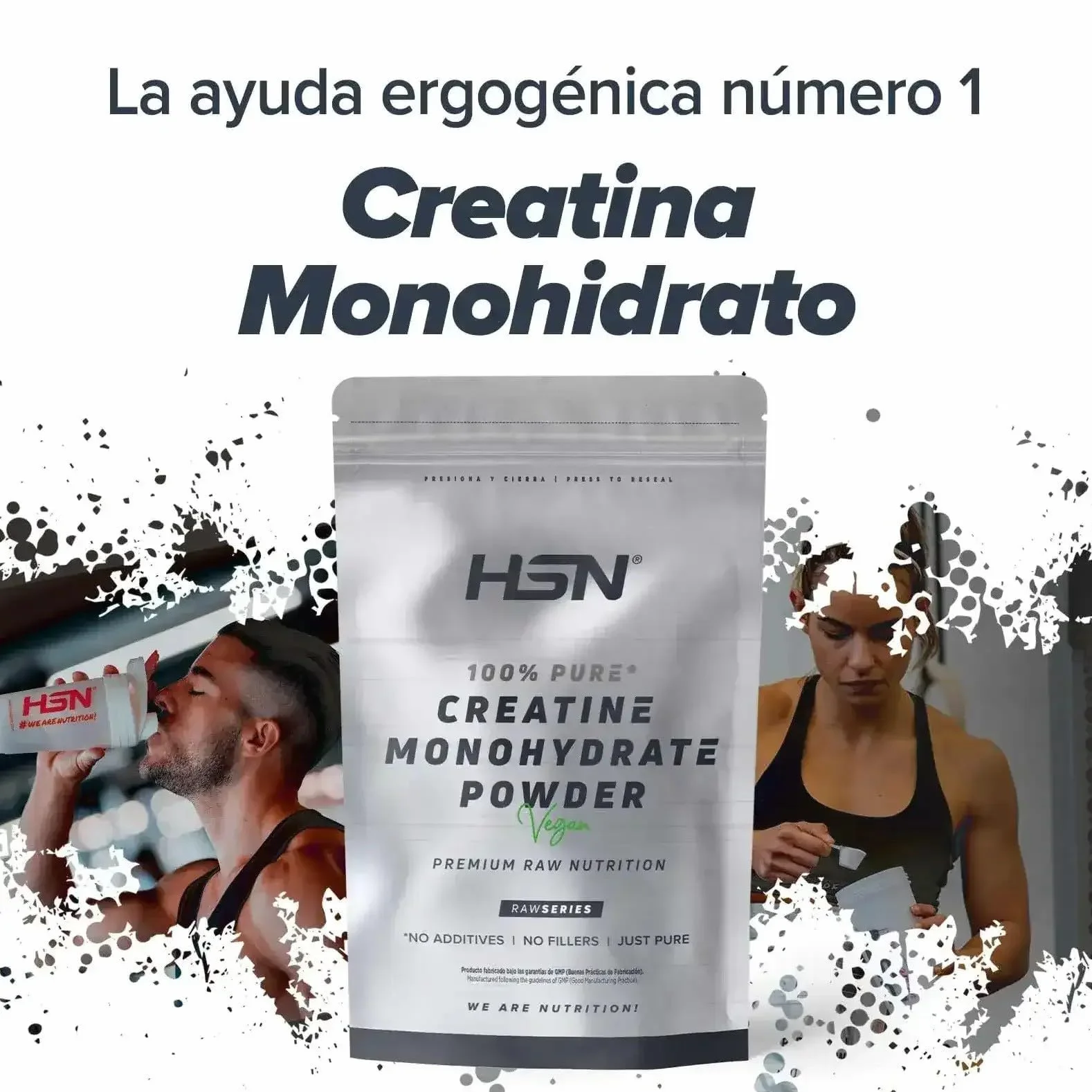 HSN Creatina Monohidrato Micronizada 500g 100% Pura Sin Sabor Vegana Sin Gluten Alta Solubilidad