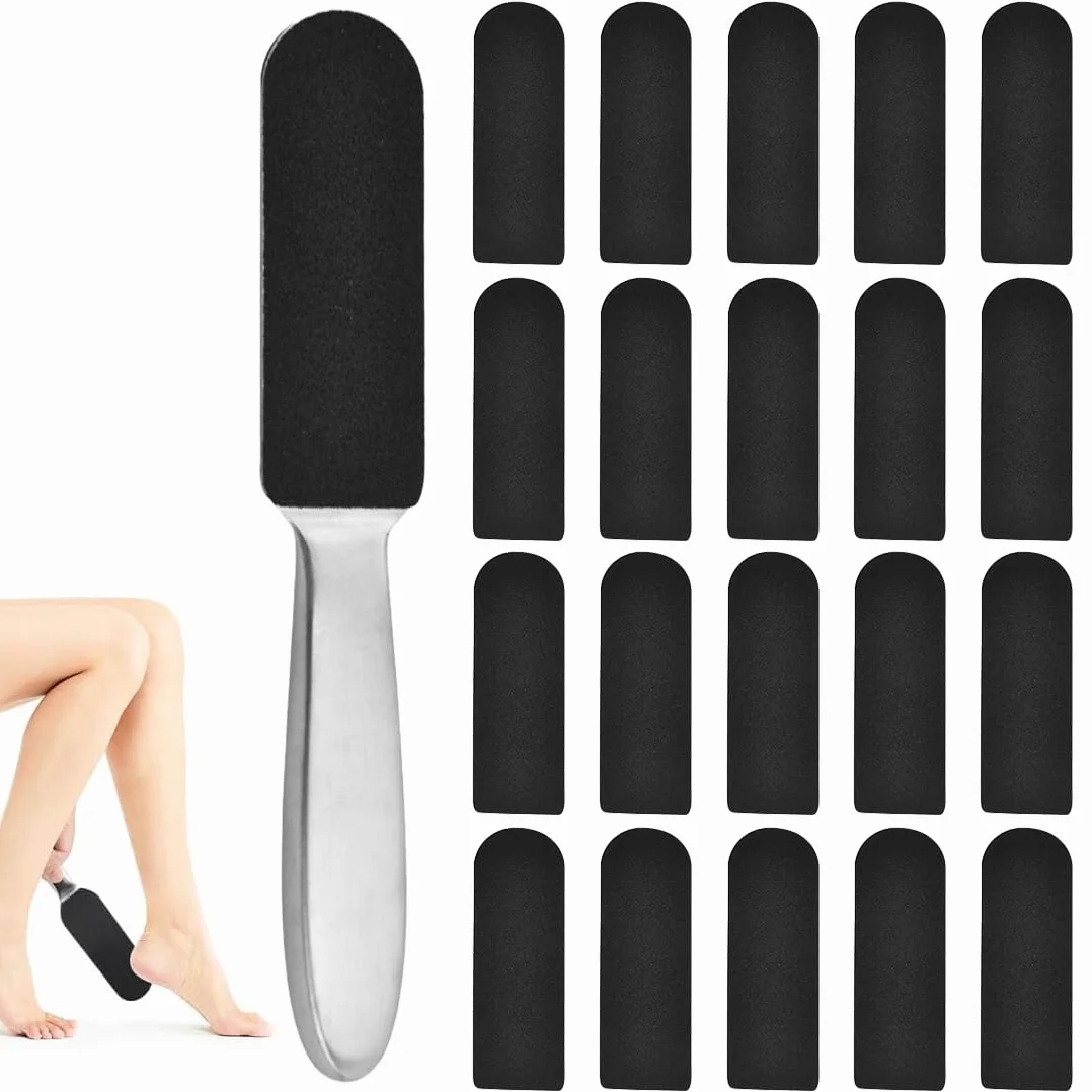 Lima para pies de acero inoxidable con 20 recambios, removedor de callos para pedicura