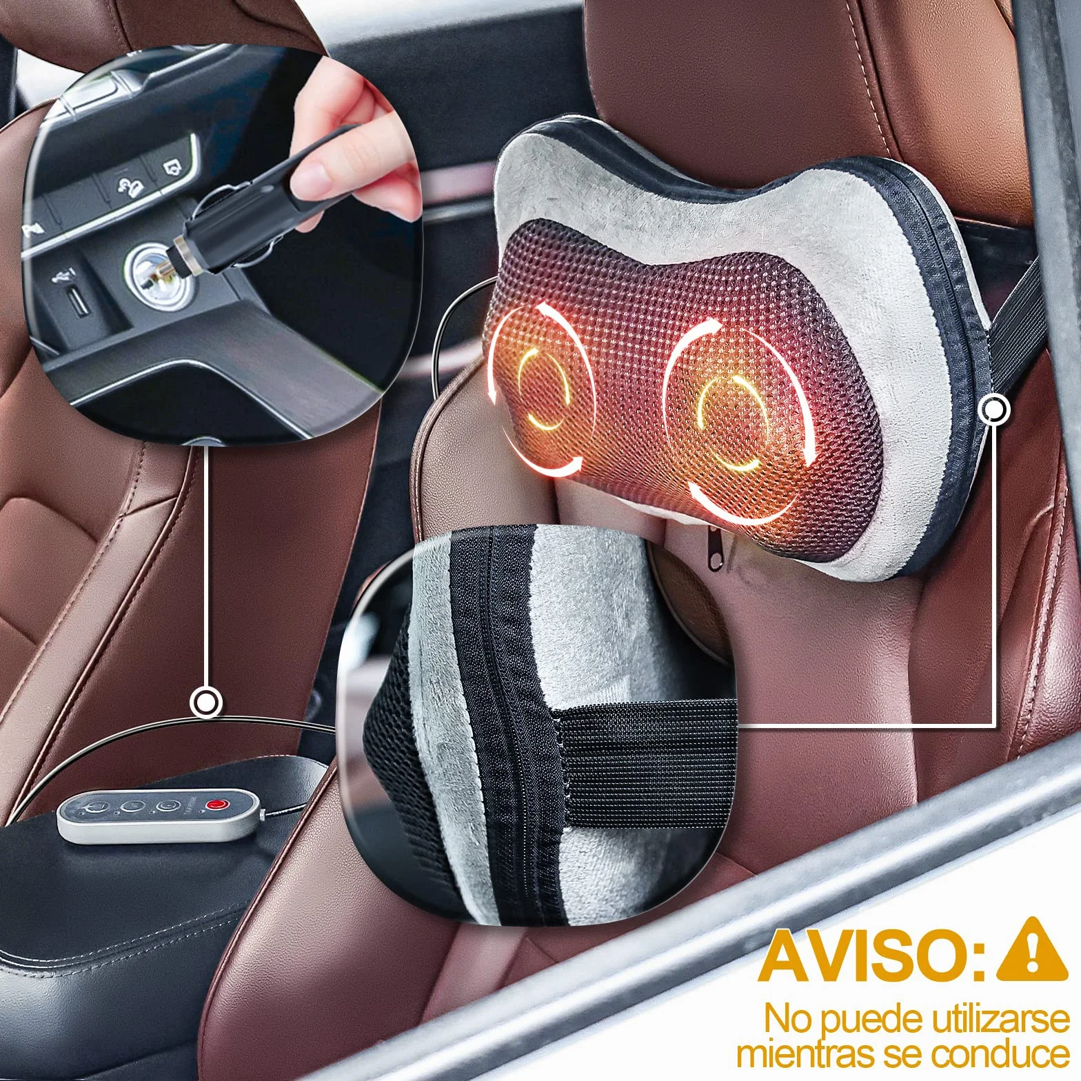 TAKRINK Cojín Masaje Shiatsu con Calor 8 Nudos 3 Velocidades Control Remoto Masajeador Cuello Espalda Hombros