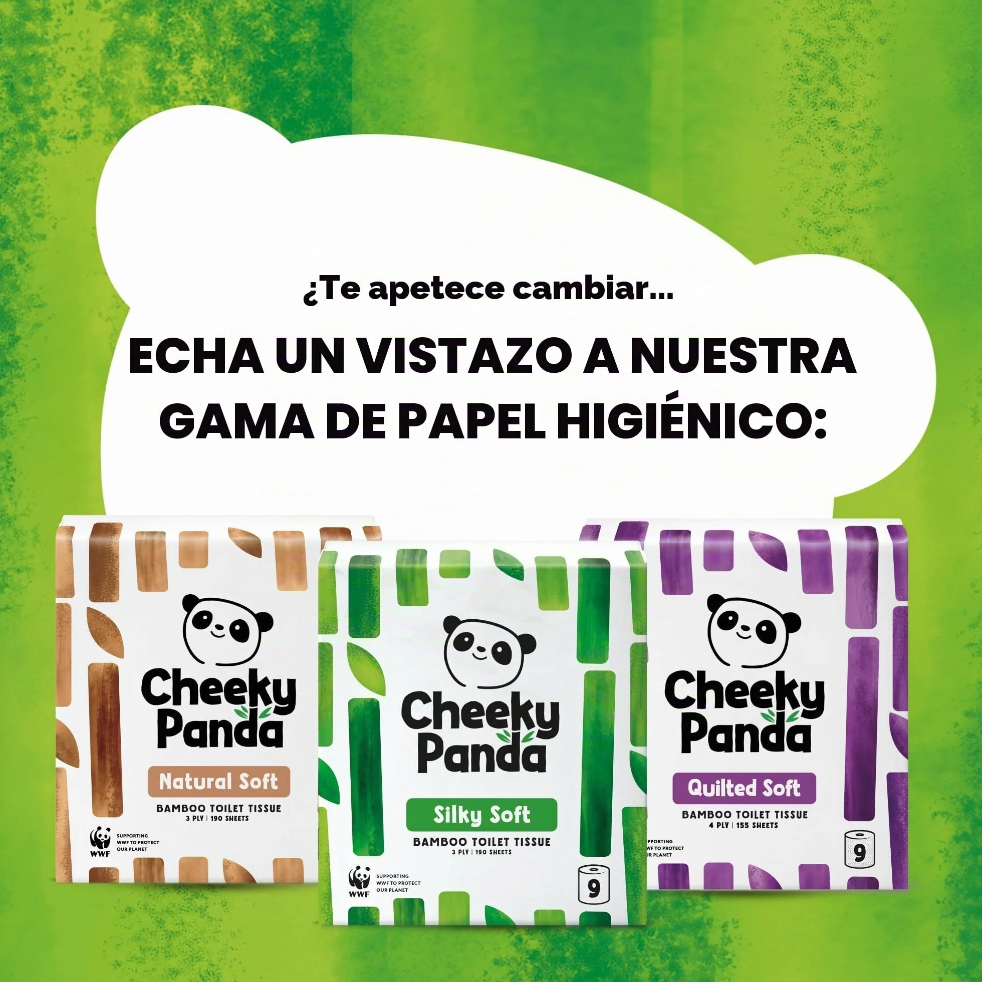 The Cheeky Panda Papel Higiénico de Bambú 24 Rollos 200 Hojas 3 Capas Biodegradable Sin Plástico