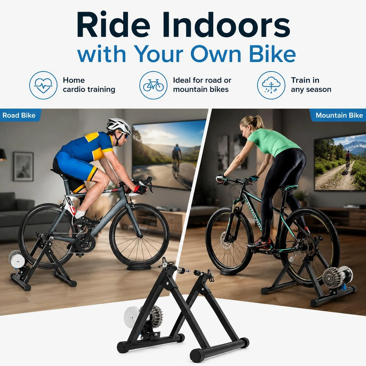 Home Trainer Bicicleta Entrenador de Bicicleta Home Trainer Diseño Ajustable Fluid Bike Trainer Banco de Entrenamiento de Bicicleta Fluido,Adecuado para Bicicletas de 26-29 Pulgadas, Bicicletas de