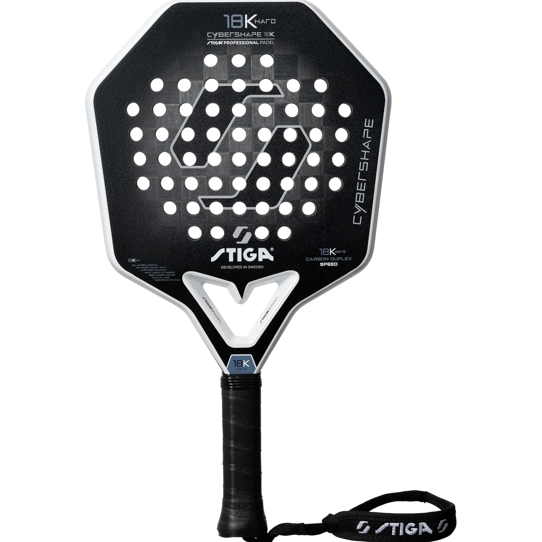 STIGA Pala de Pádel Cybershape 18K Hard - Combinación Fuerza, Control y Sensación - Superficie de Golpeo Ampliada, Mayor Sweet Spot - Construcción de Fibra de Carbono