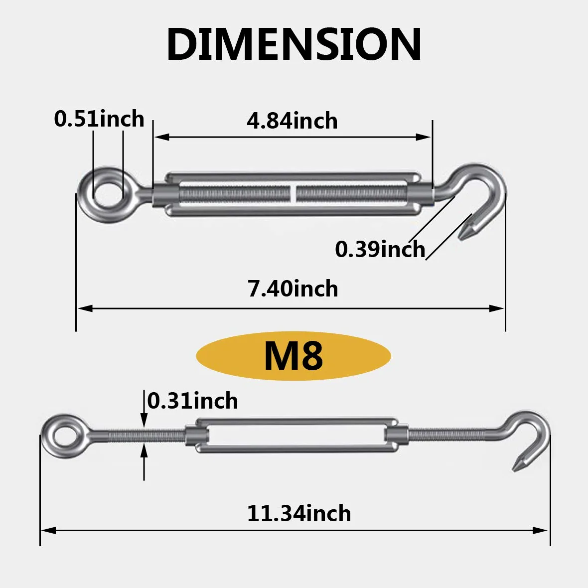 Kit de tensor de cuerda de alambre antioxidante de acero inoxidable 304 M5 M8 M10, gancho resistente para parasoles, cables, instalación de tienda de campaña, luces al aire libre