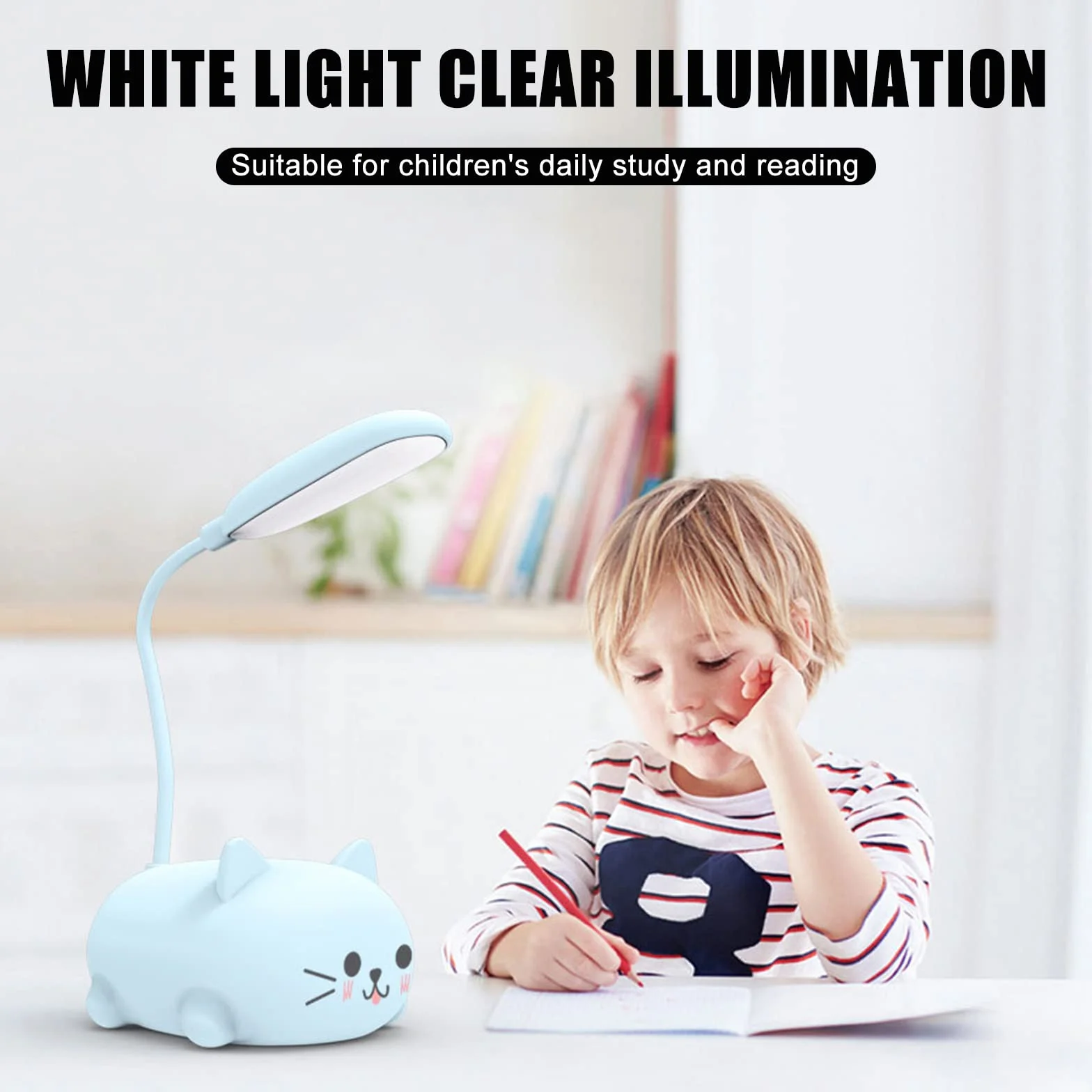 Molbory Lámpara de Escritorio para Niños, Lámpara de Lectura LED Recargable por USB con Protección para los Ojos, Soporte para Teléfono