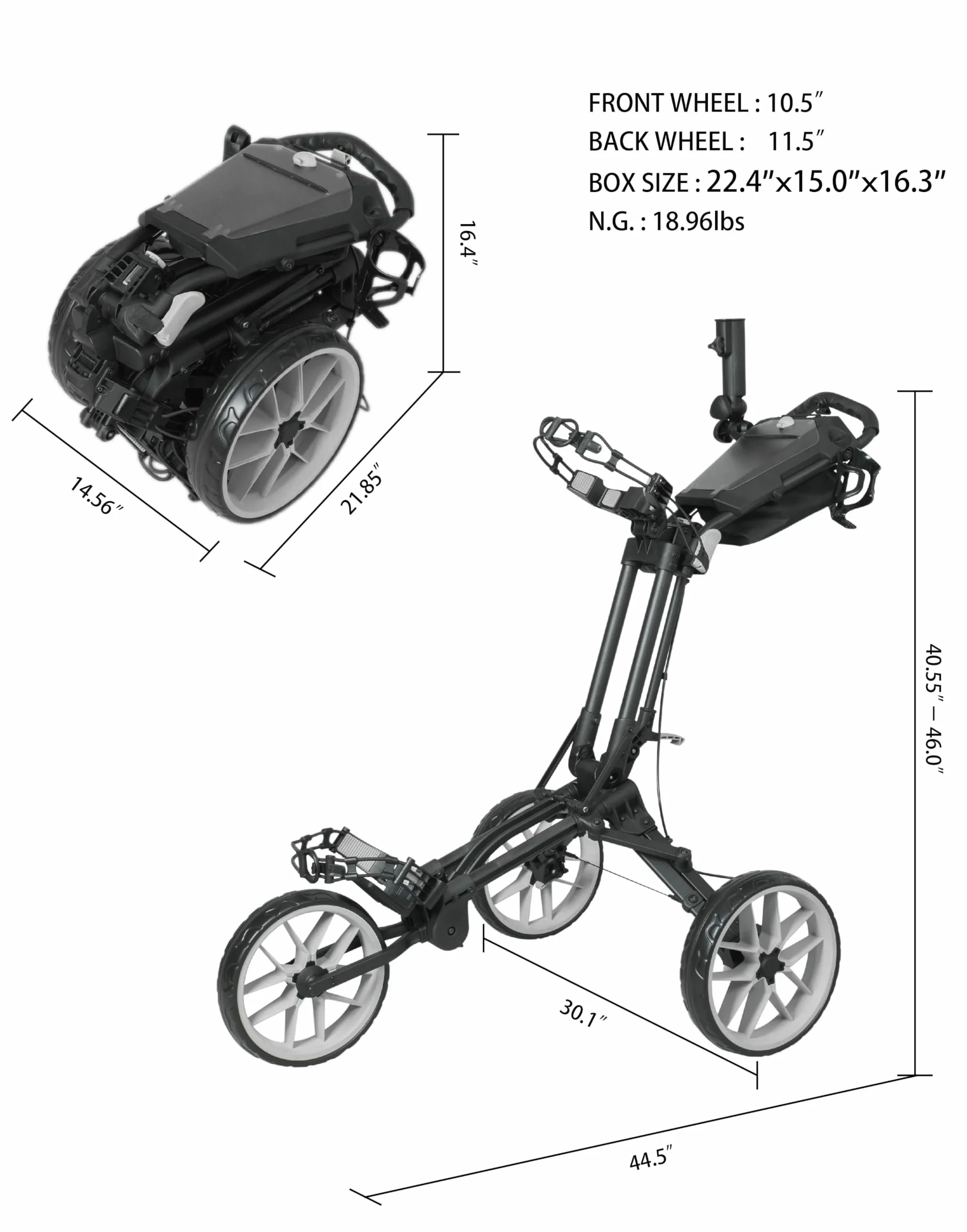 Newfly Triciclo Carrito de Golf Plegado Semiautomático Compacto Ultraligero