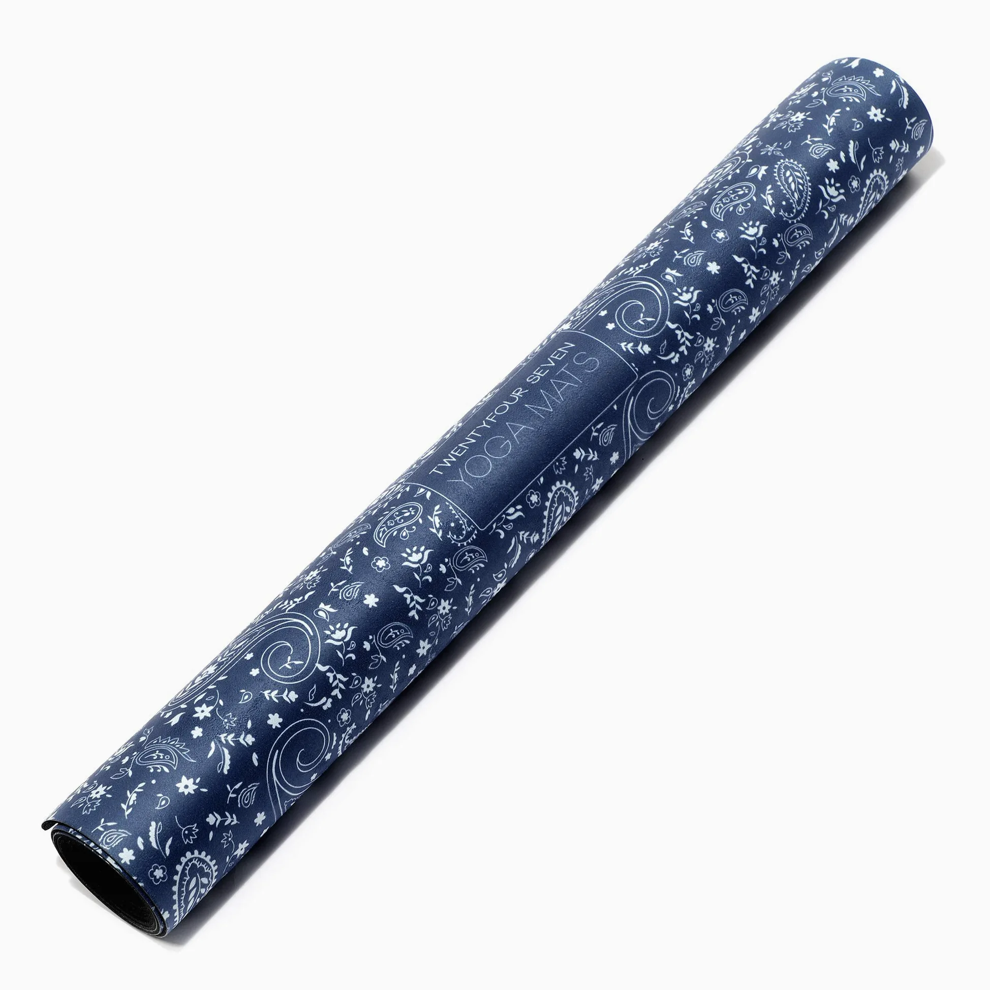 247YOGAMATS Esterilla de Yoga caucho y microfibra BLUE PAISLEY / 183 x 68 cm, 4 mm/Antideslizante/Apta lavadora/Yoga principiantes y avanzado/Cinta de transporte incluida