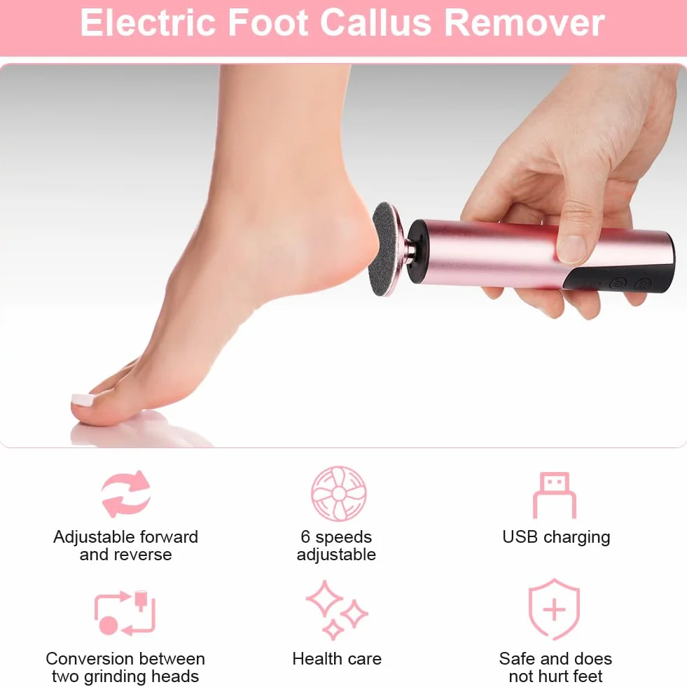 ACWOO Lima Electrica Pedicura Eliminar Callos Recargable Profesional Cuidado Pies Pulidor Callos Talones Secos Agrietados Oro Rosa