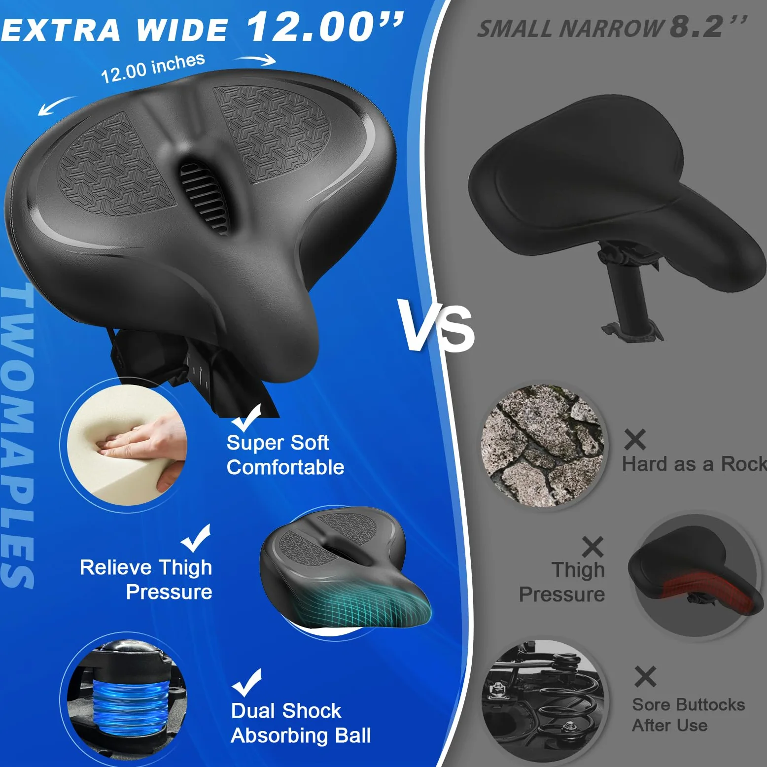 Asiento de bicicleta, asiento de bicicleta para mujeres y hombres, extra cómodo, ancho, asiento cómodo de gran tamaño para bicicletas Peloton, apto para bicicletas estáticas, bicicletas eléctricas