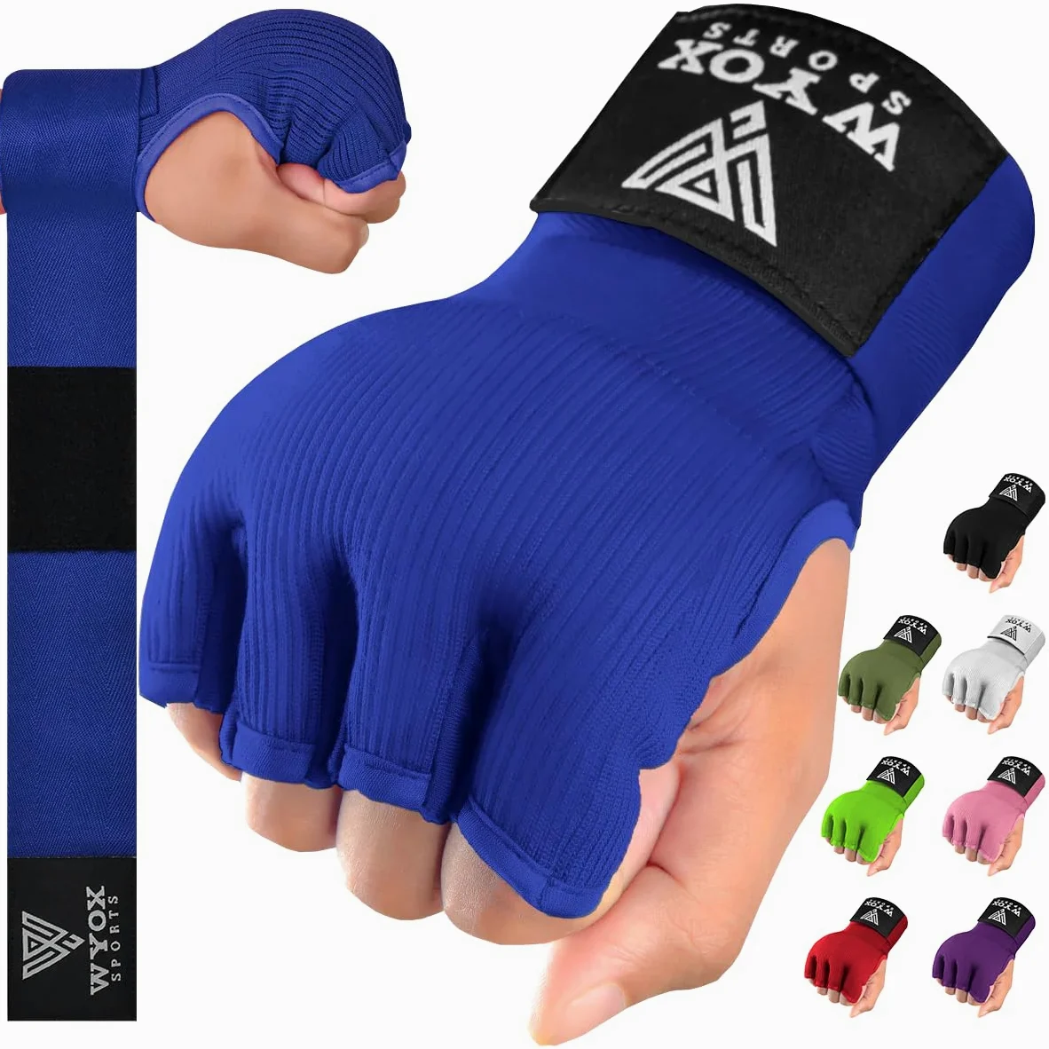 WYOX Guantes interiores de boxeo de gel para hombres y mujeres, correa de muñeca rápida de 80 cm, soporte acolchado para nudillos, sin dedos, artes marciales mixtas, Muay Thai, kickboxing, para