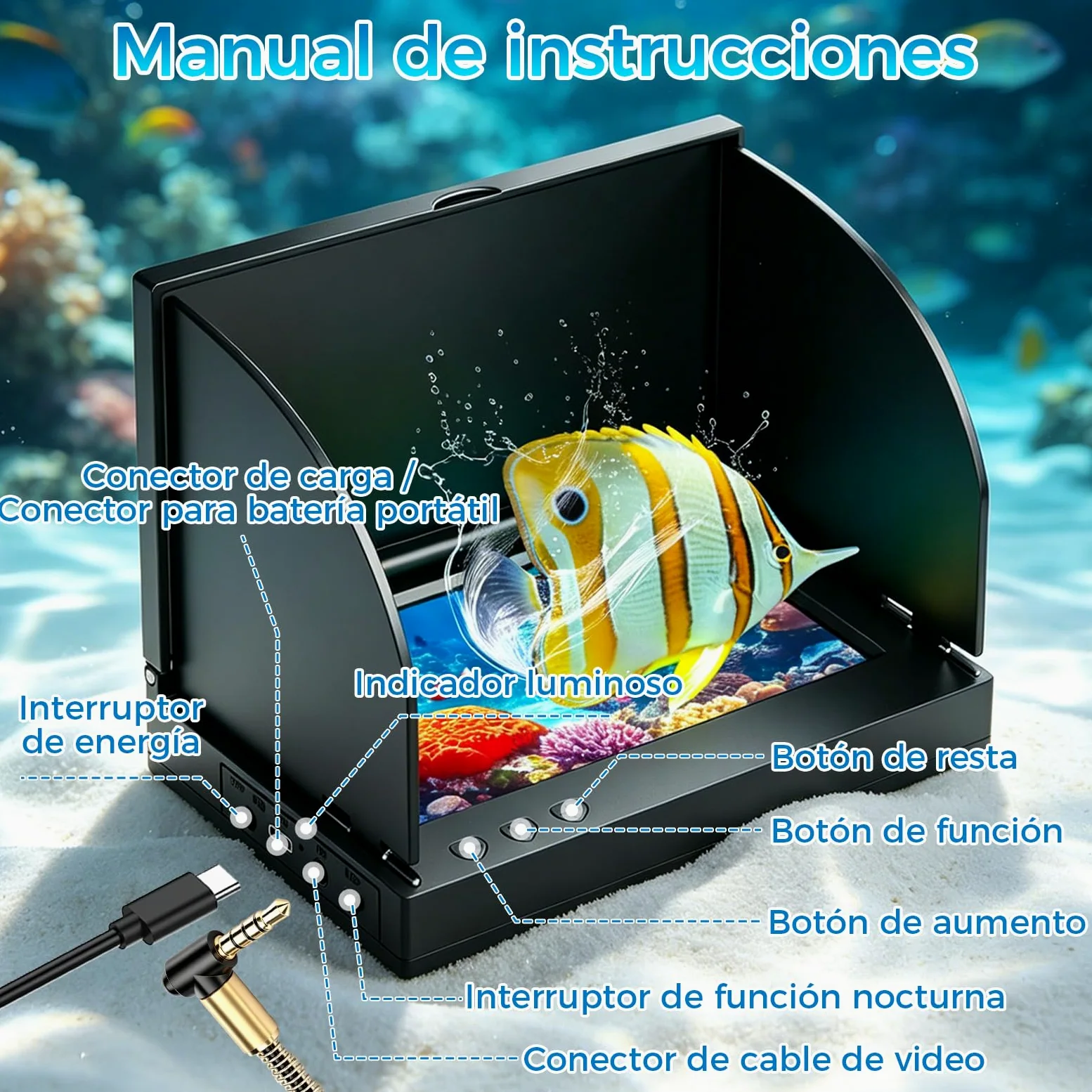 Sonda de Pesca, 1080P HD Cámara de Pesca Submarina IP68 | Pantalla IPS HD de 4,3 Pulgadas 15m Cable, Función de Penetración en Aguas Turbias para Pesca en el Mar Pesca Río Pesca Hielo