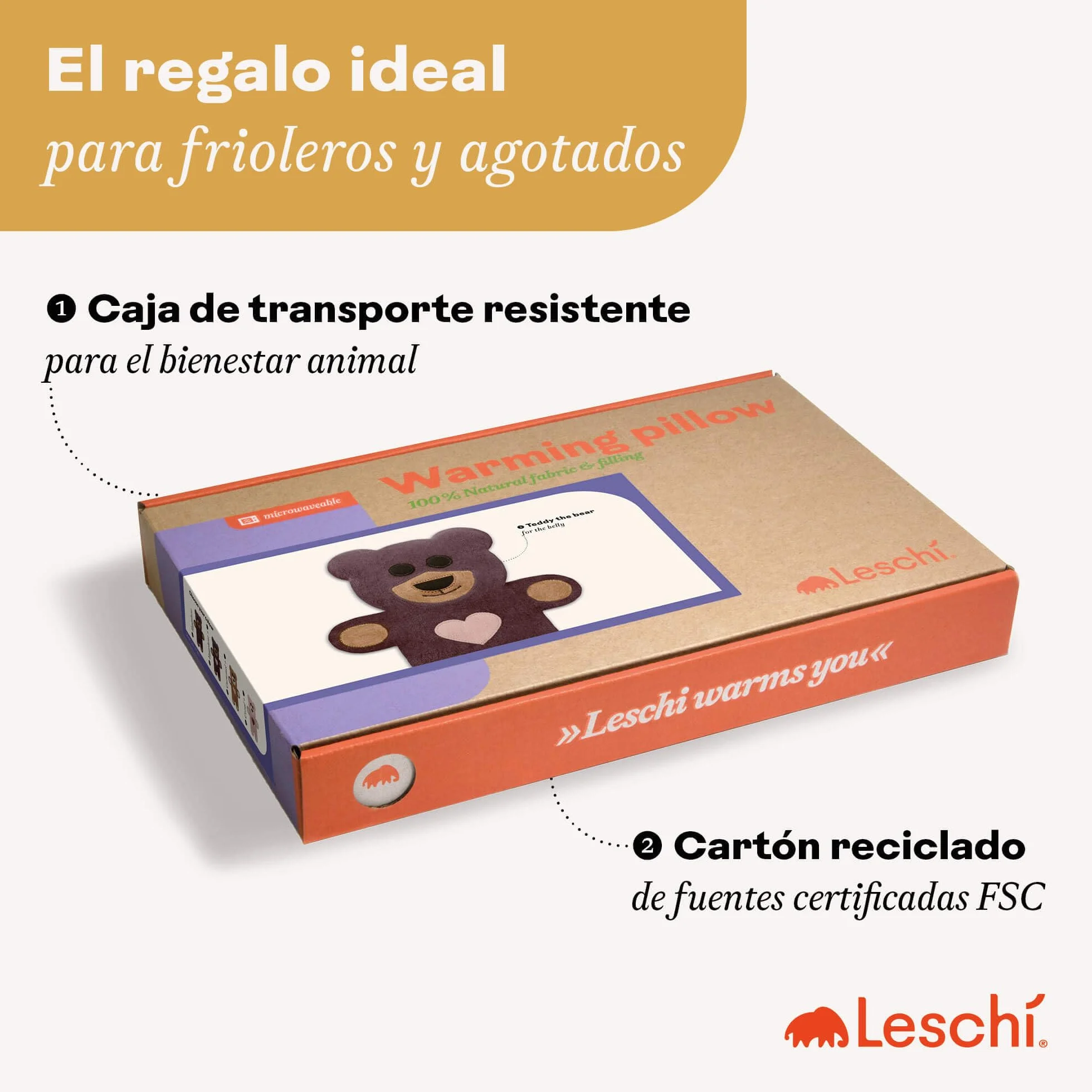 LESCHI Bolsa Semillas Microondas 100% Algodón Trigo Orgánicos, Saco Térmico con Funda Lavable para Dolores Menstruales, Cólicos Abdominales, Oso Teddy Marrón