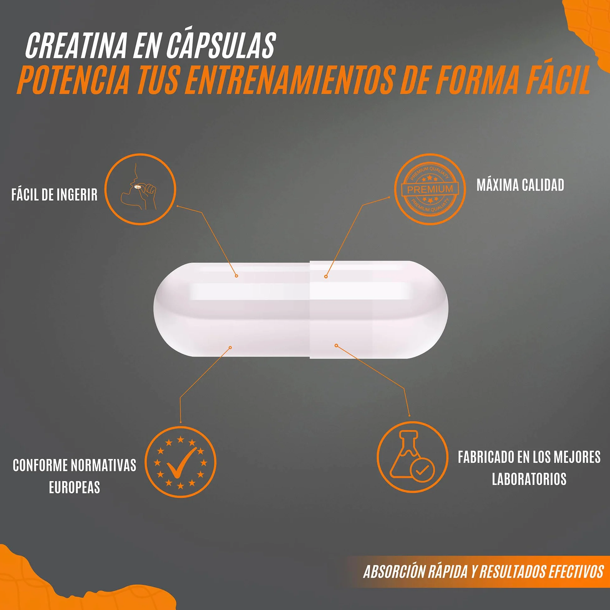 Creatina monohidratada 180 cápsulas Complemento alimenticio No-GMO Vegano