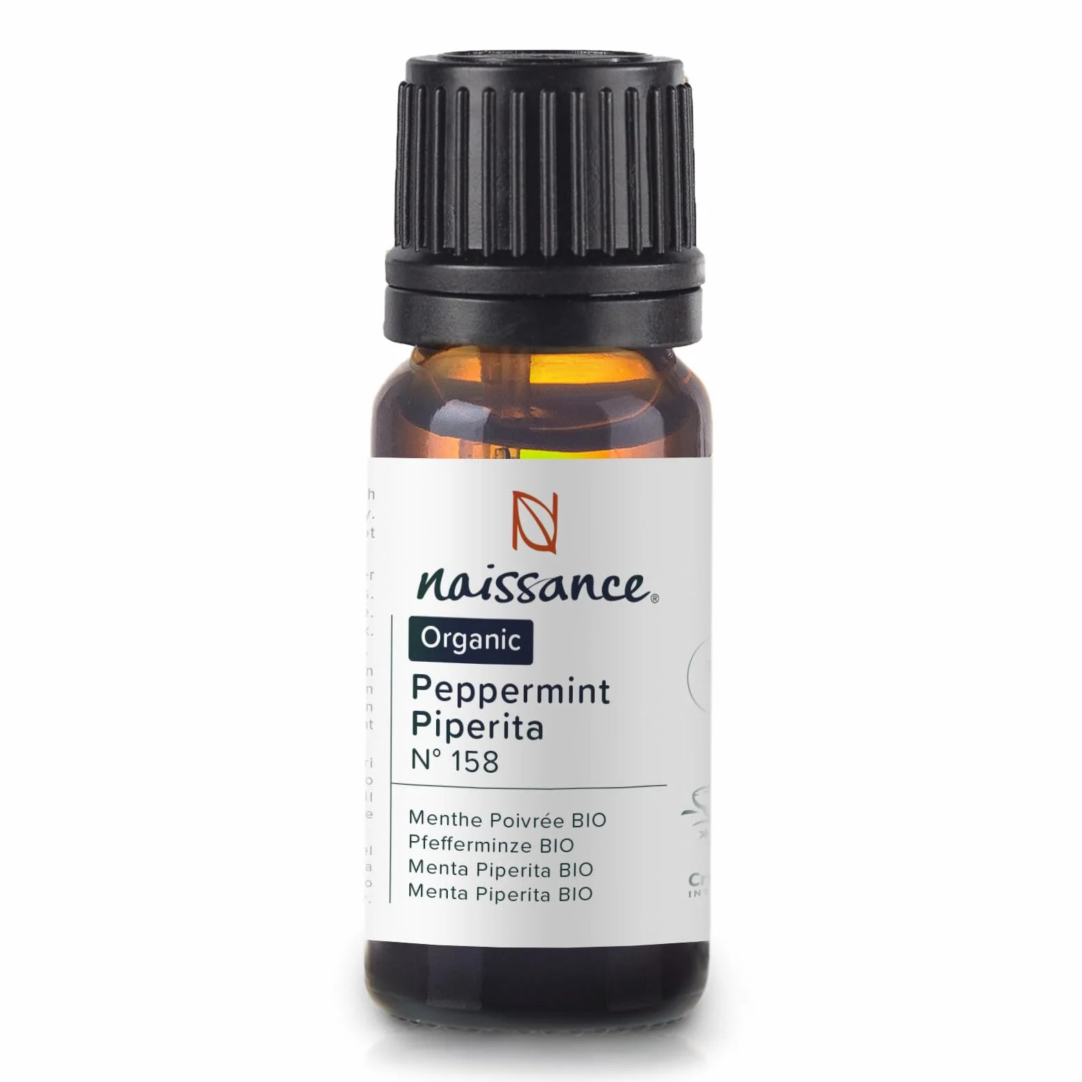 Naissance Aceite Esencial de Menta Piperita BIO (No. 158) - 10ml - Certificado Ecológico, Puro, Vegano, No Diluido - Para Relajación, Aromaterapia, Cuidado del Cuerpo, Difusor, Humificador