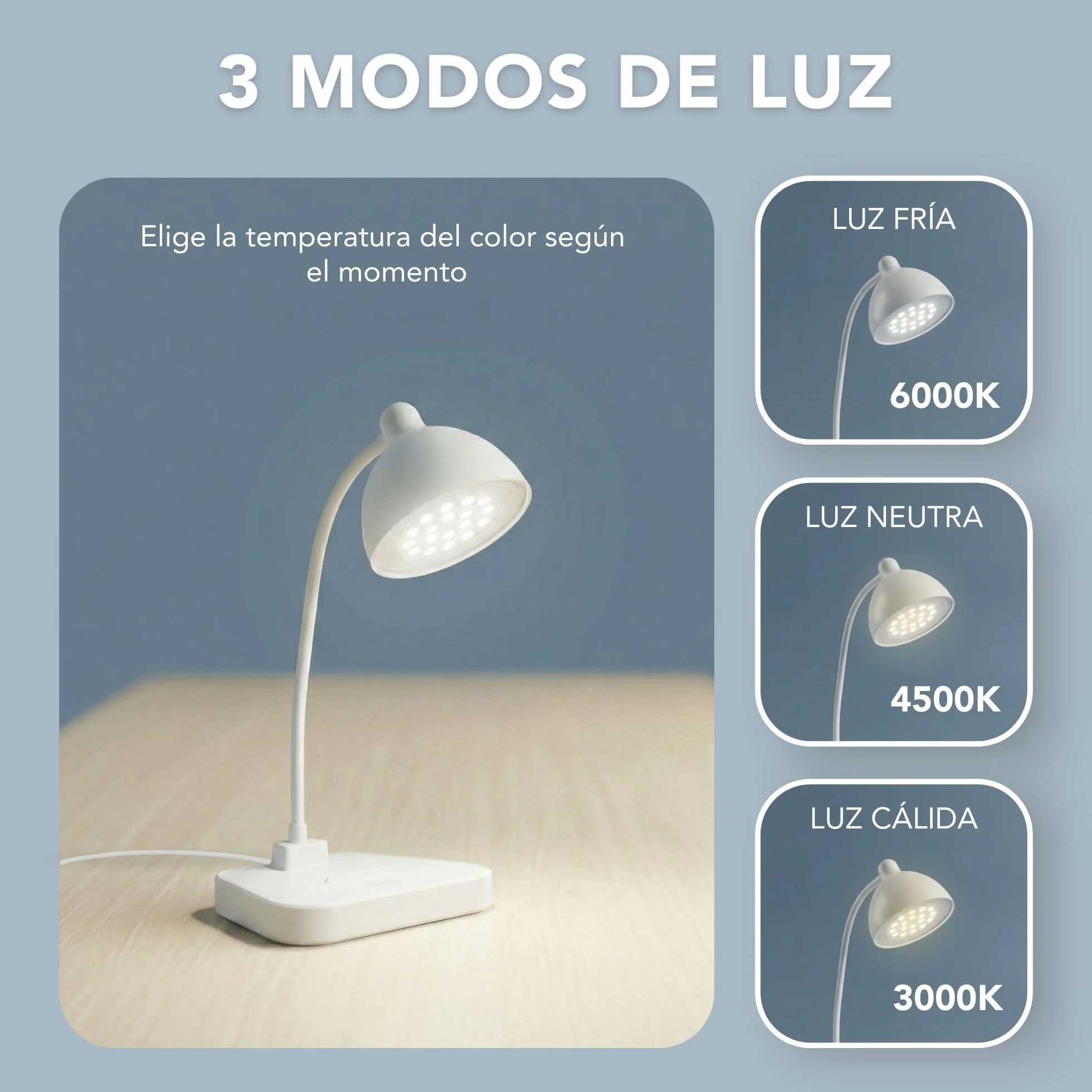Flexo LED de Escritorio Antifatiga Ocular, Brillo Regulable, Cuello de Cisne Flexible