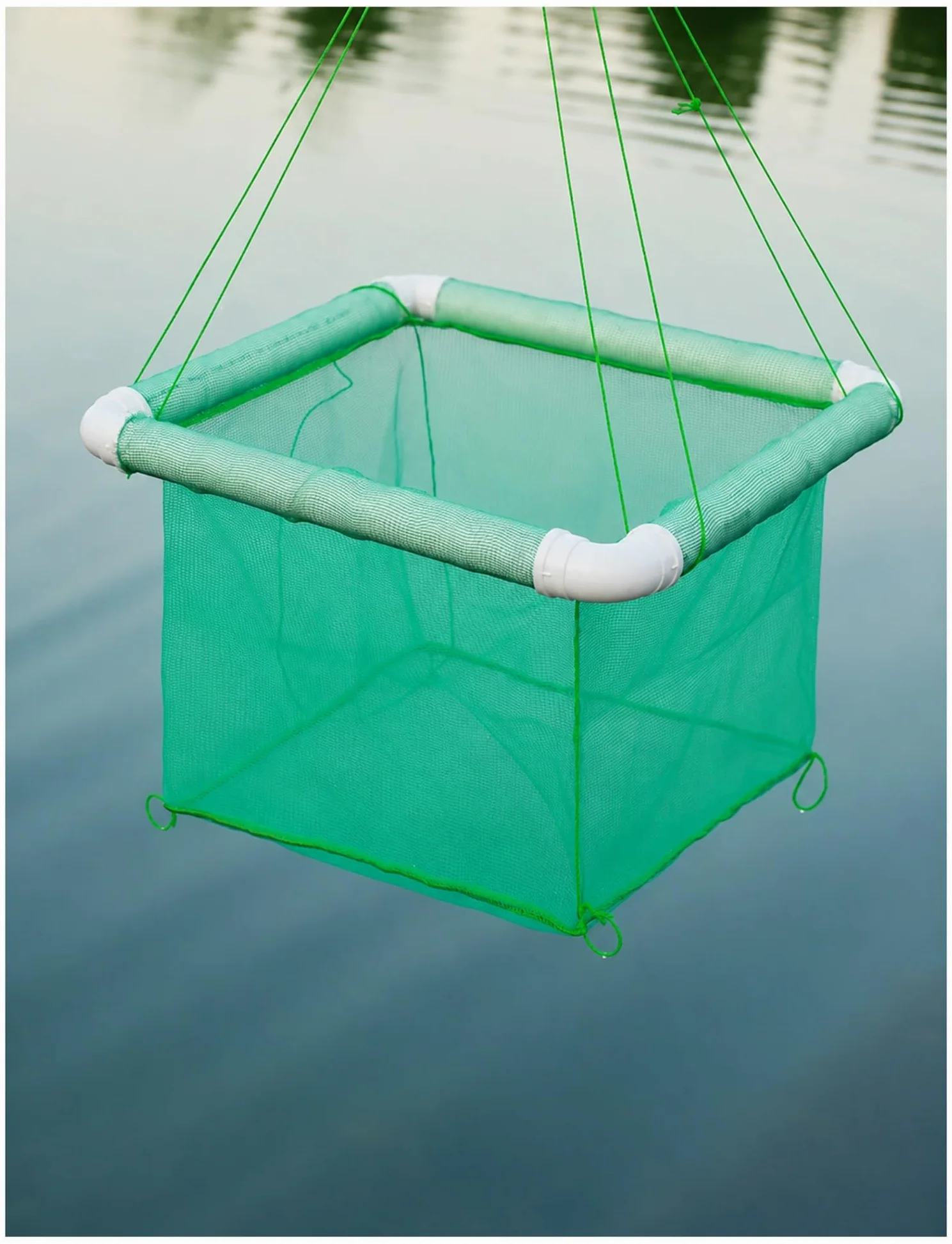 Red Flotante Cubierta para Peces Vivos con Tubo Flotador de 50 mm | Malla verde de 3 mm; marco flotante; cremallera bidireccional; uso en estanques y lagos