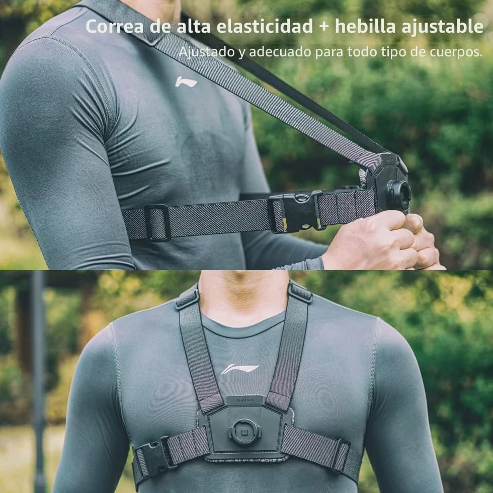 Soporte de Correa de Pecho Ajustable Compatible con GoPro Hero 13/12/11/10/9/8/7/6/5 Negro, dji Osmo Action 5 Pro/4/3/2, Insta 360 One R y la mayoría de cámaras de acción