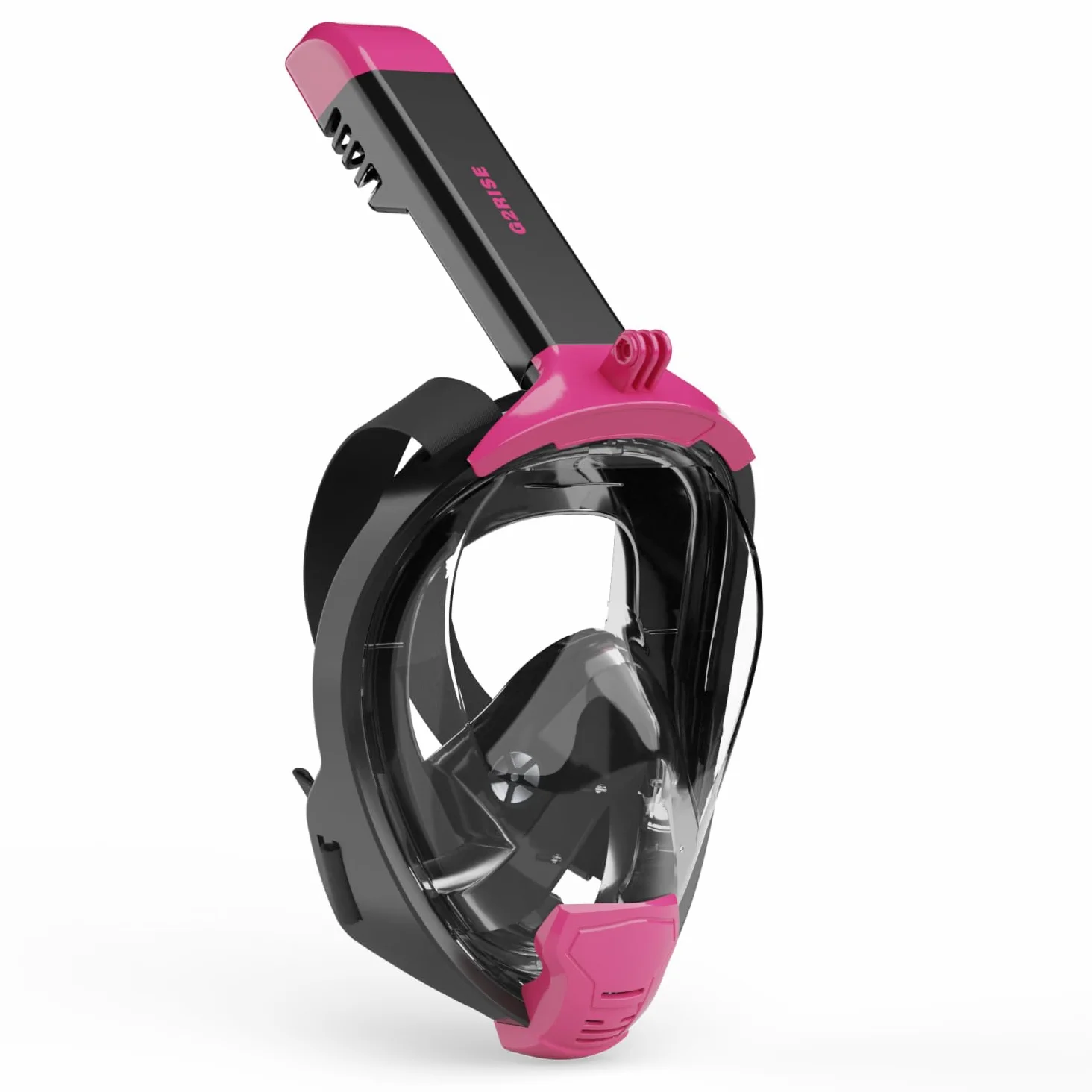 G2RISE Máscara de esnórquel para adultos, máscara completa con soporte para cámara extraíble, absolutamente seguro para el CO2 (negro, rosa, XL)