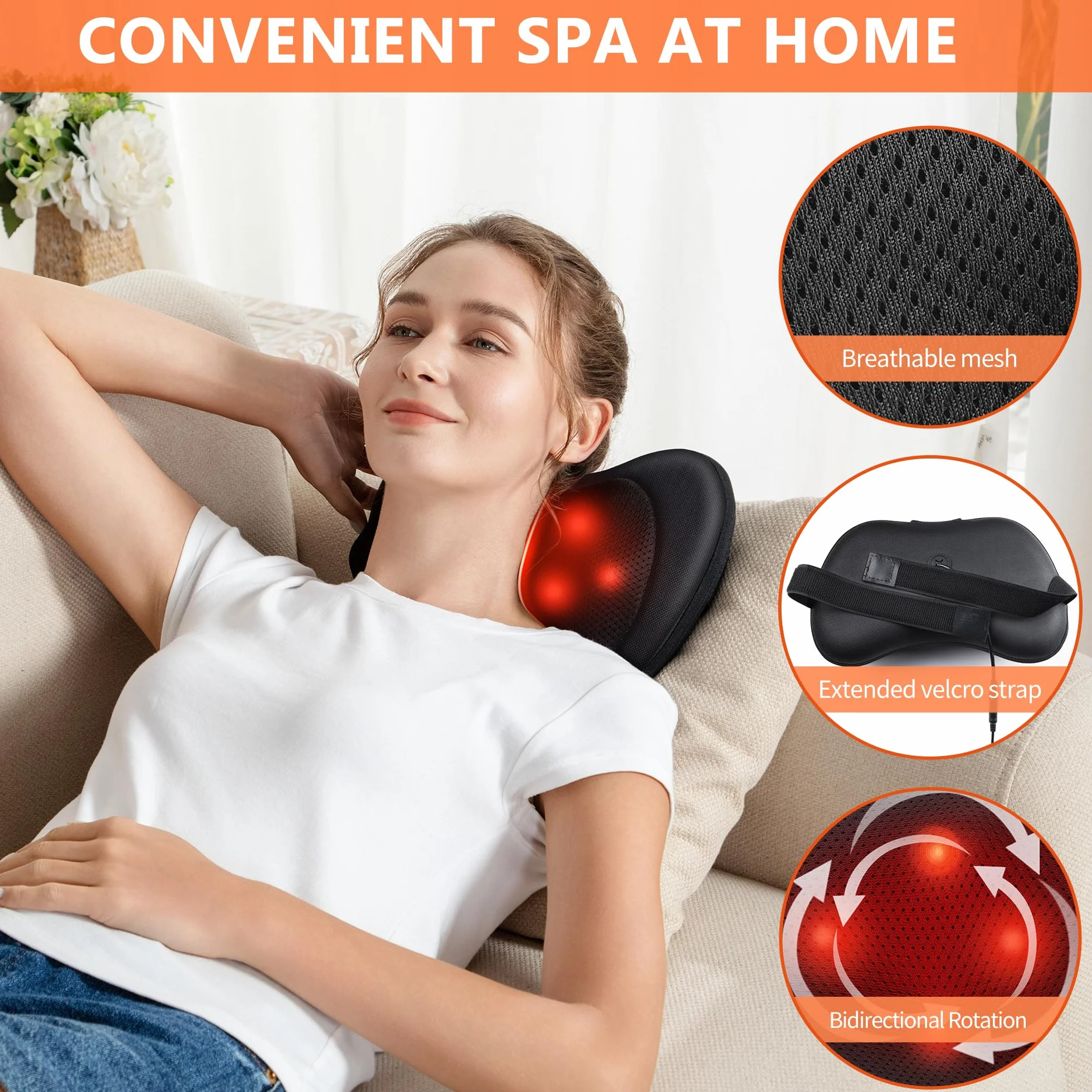 Masajeador Cervical y Cuello Shiatsu Almohada Masaje con Calor Rotación 3D