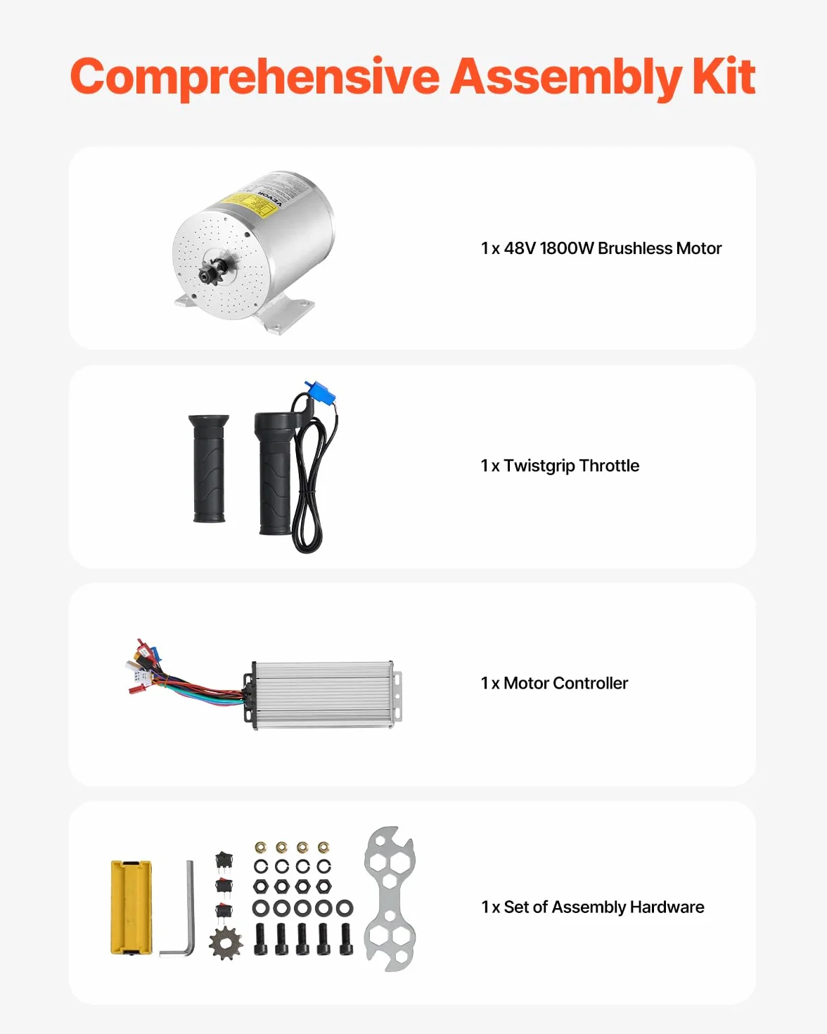 VEVOR Kit de Motor Eléctrico sin Escobillas de CC 1800 W 48 V 4500 RPM con Controlador de Velocidad